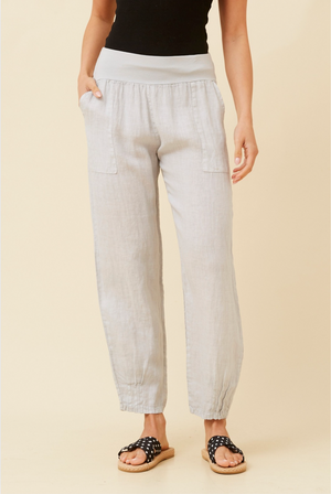 Bottega Moda Linen Pant in Perla Silver