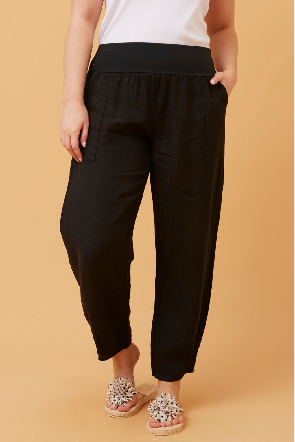 Bottega Moda Linen Pant in Black