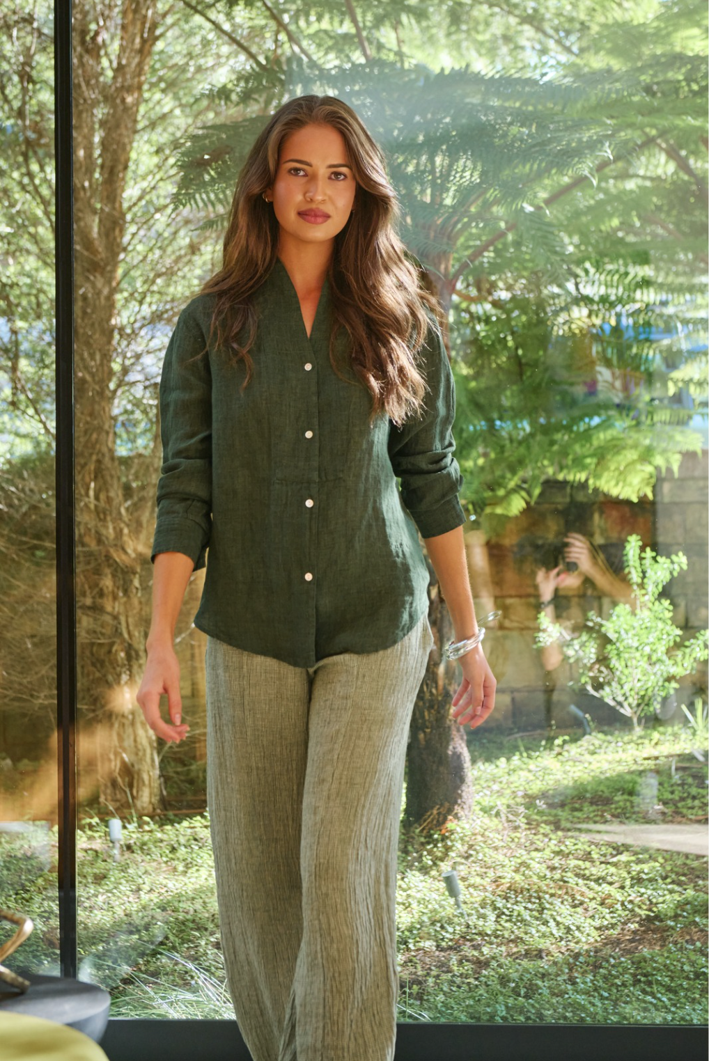 Naturals by O & J Linen V Neckline Shirt in Myrtle