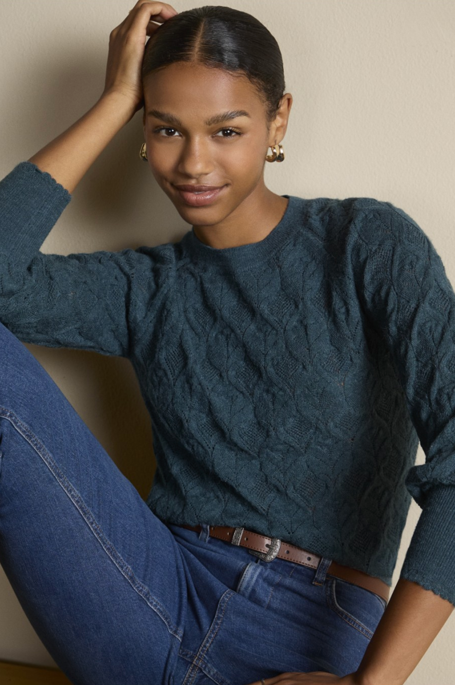 Surkana Braided pattern tricot sweater in Blue