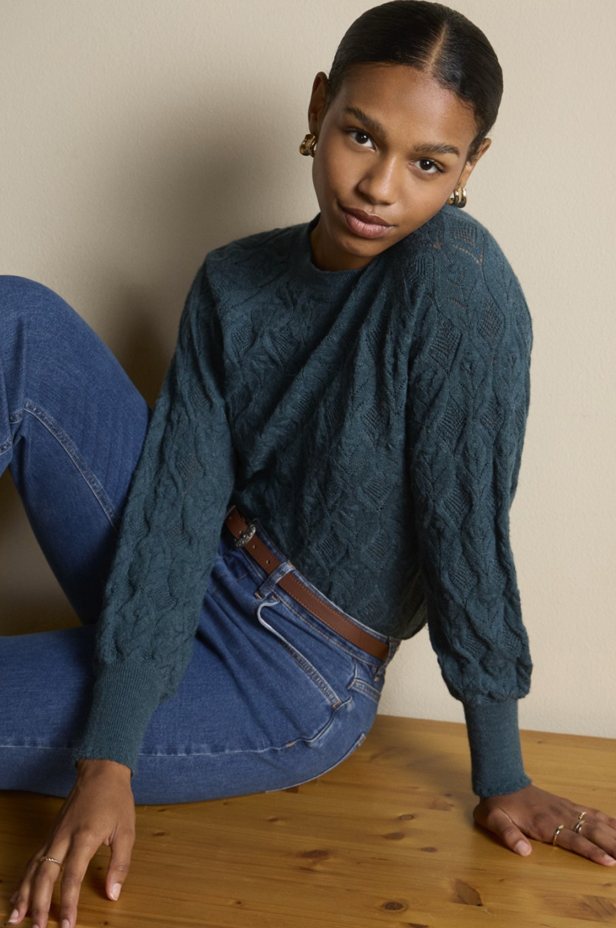 Surkana Braided pattern tricot sweater in Blue
