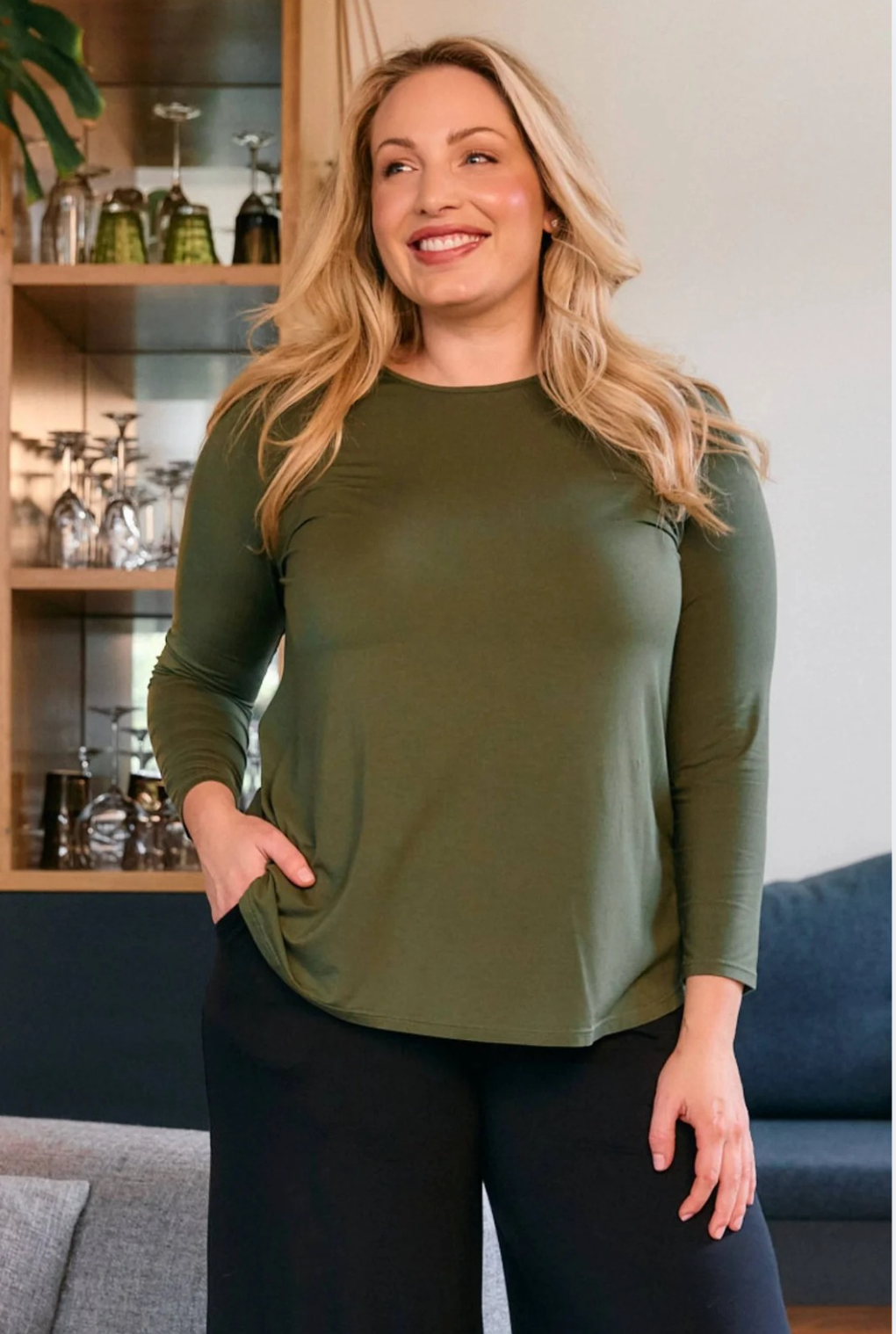 Tani Long Sleeve Cara top in Hunter Green