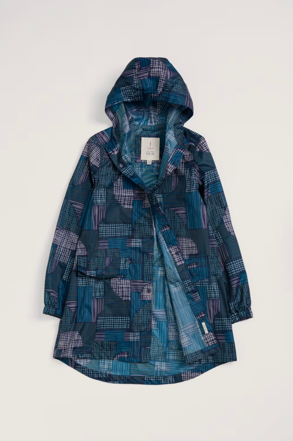 Seasalt Cornwall Packable Raincoat in Inked Patchwork Maritime