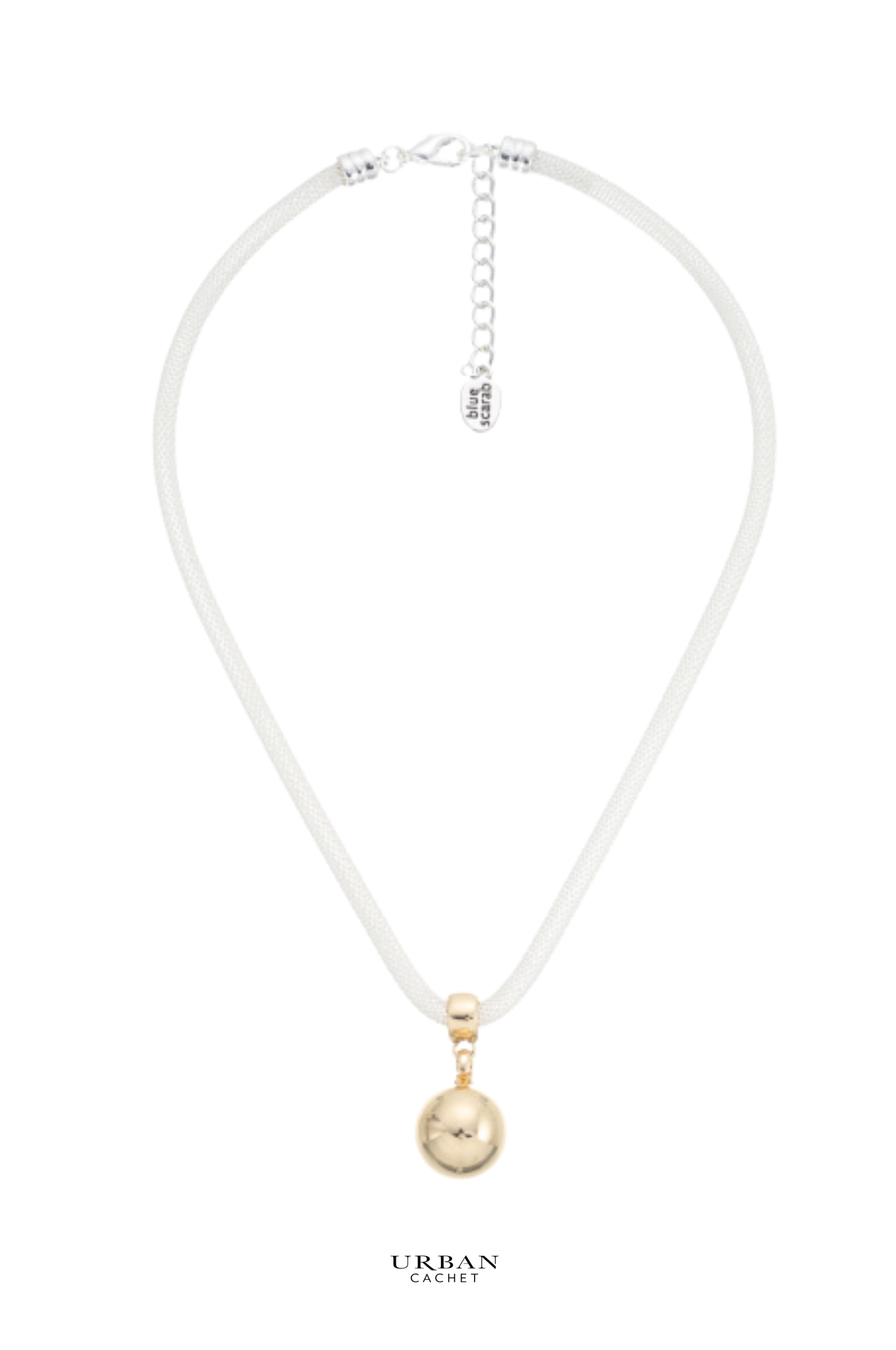 Blue Scarab Lotus Necklace in Silver with Gold Drop