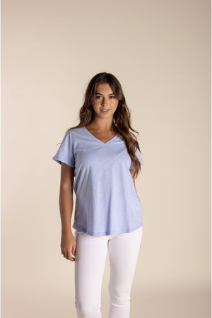 Two T's Vee Neck T-Shirt in Ice Blue