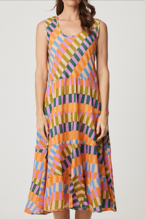 CAKE Illiana Cotton Dress in Rainbow Block