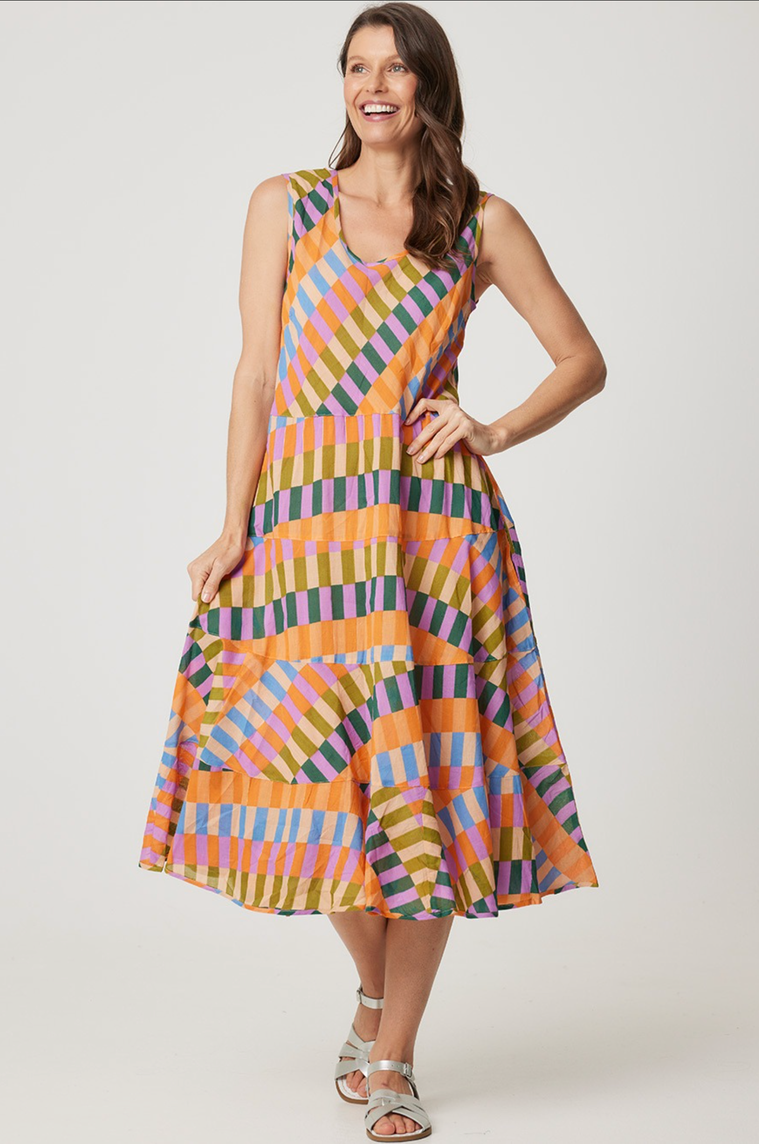 CAKE Illiana Cotton Dress in Rainbow Block