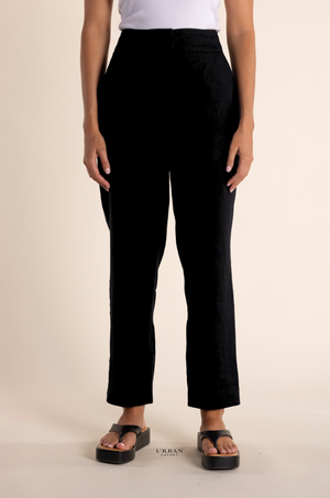 Two-T's Linen 7/8 Taper Trouser in Black