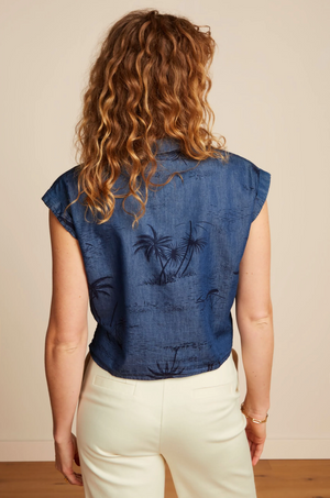 King Louie Knot Blouse Daytrip in Denim Blue