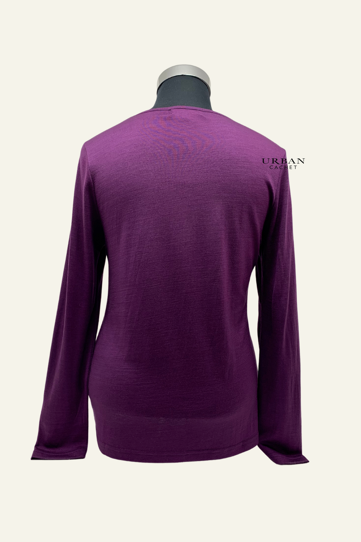 Ebony Merino Wool Self Trim V Neck Top in Italian Plum