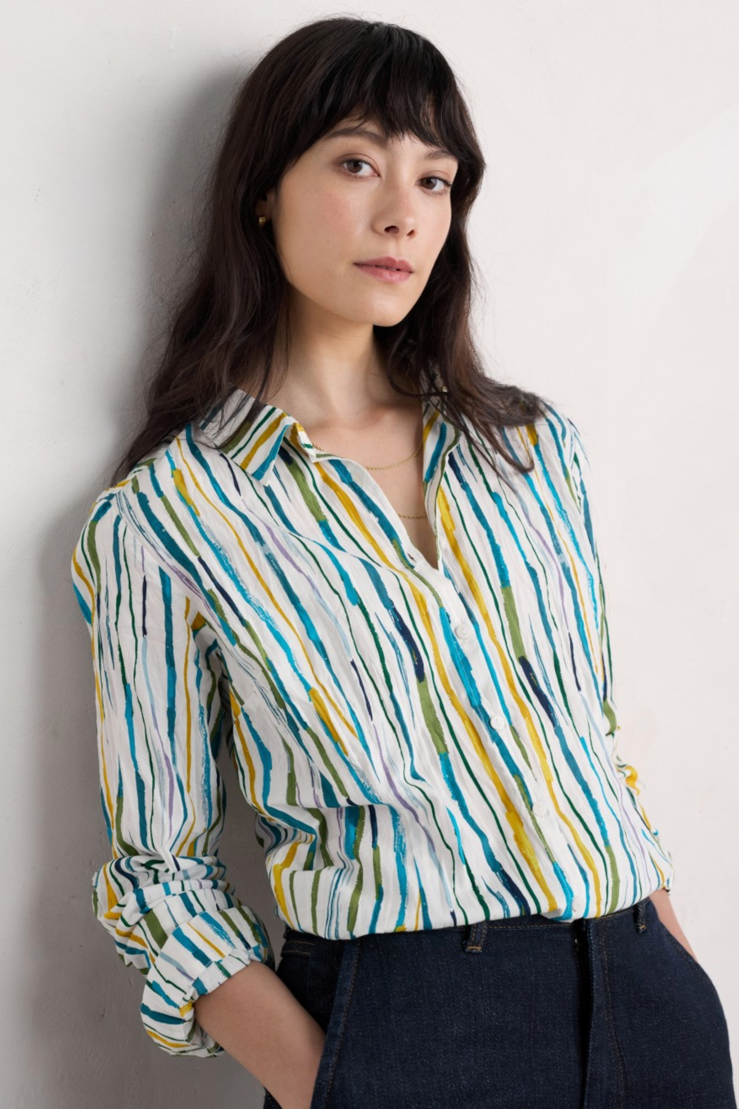 Seasalt Cornwall Larissa Shirt in Painterly Stripe Chalk