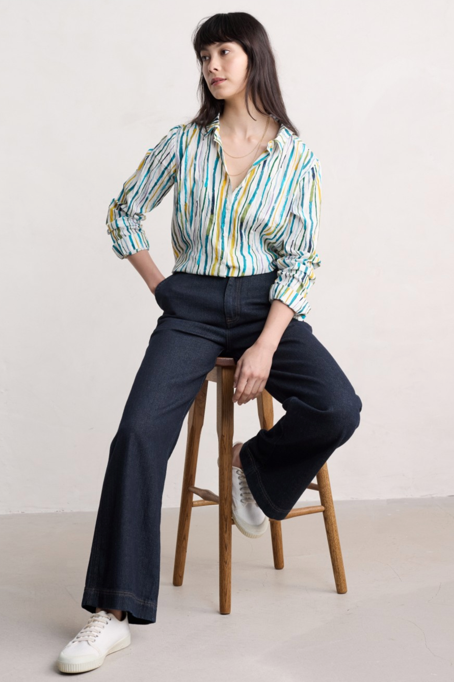 Seasalt Cornwall Larissa Shirt in Painterly Stripe Chalk