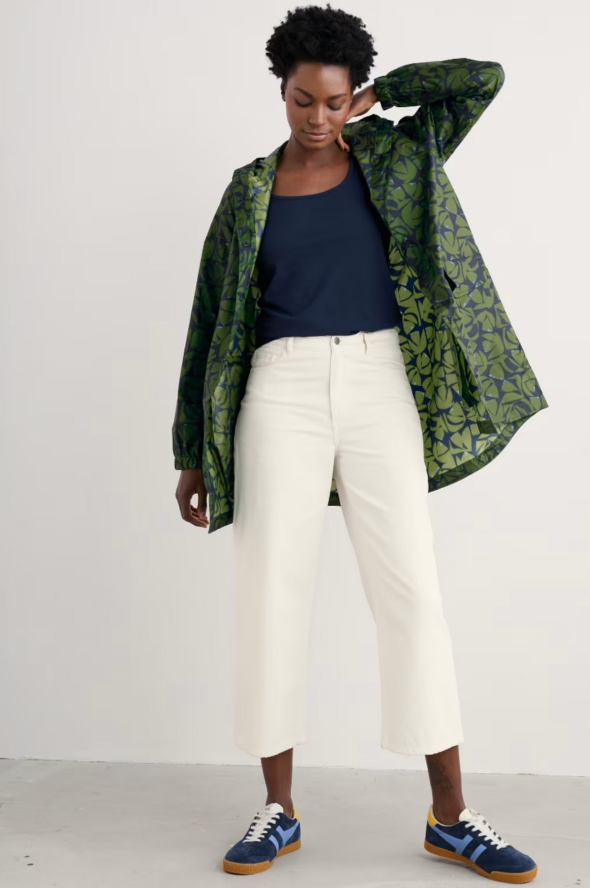 Seasalt Cornwall The Pack It Jacket in Floral Cutout Forest Green