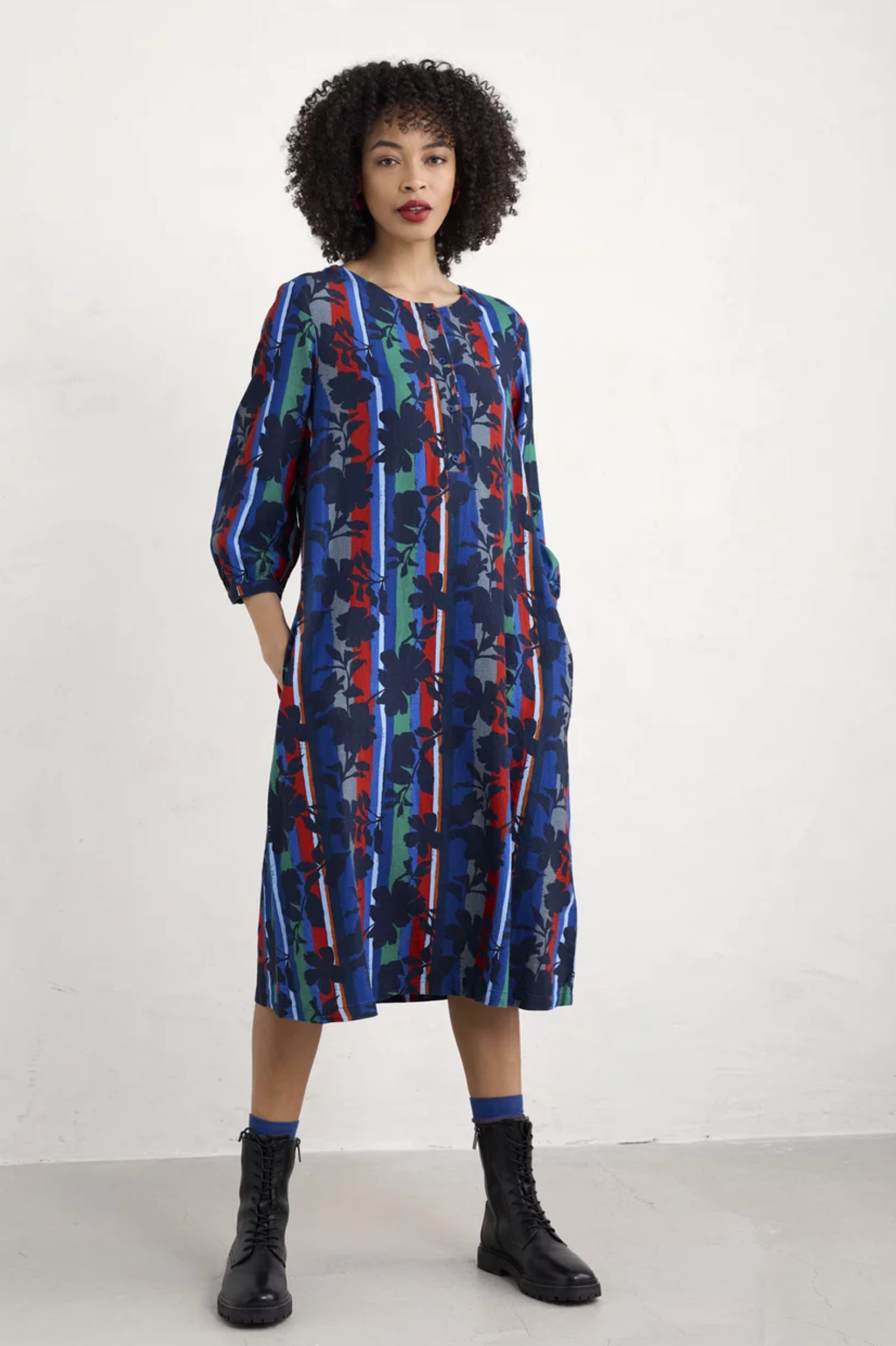 Seasalt Cornwall Sea Call Dress in Camellia Stripe Ink