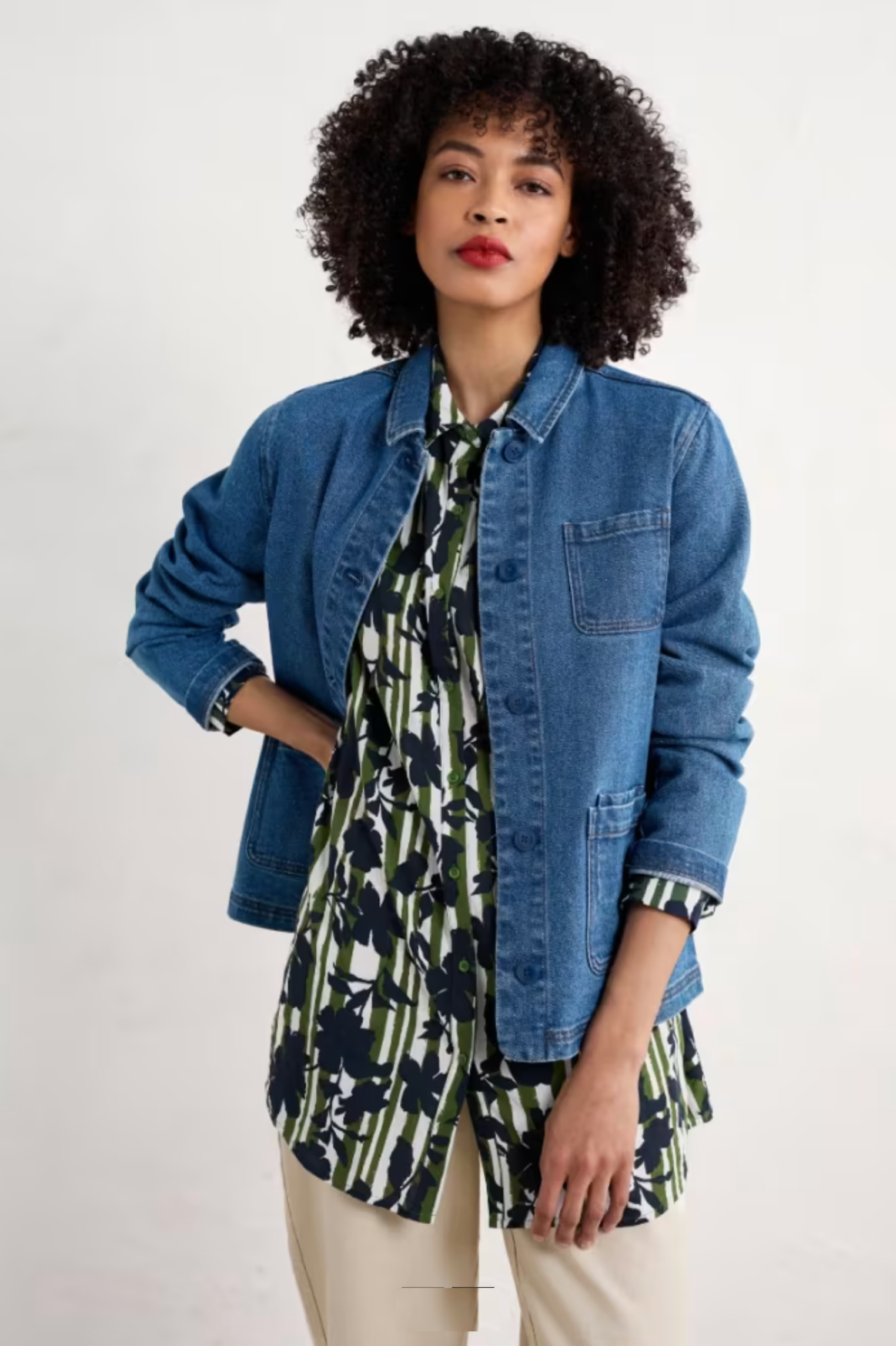 Seasalt Cornwall Wren Flutter Shirt in Camellia Stripe Forest Green