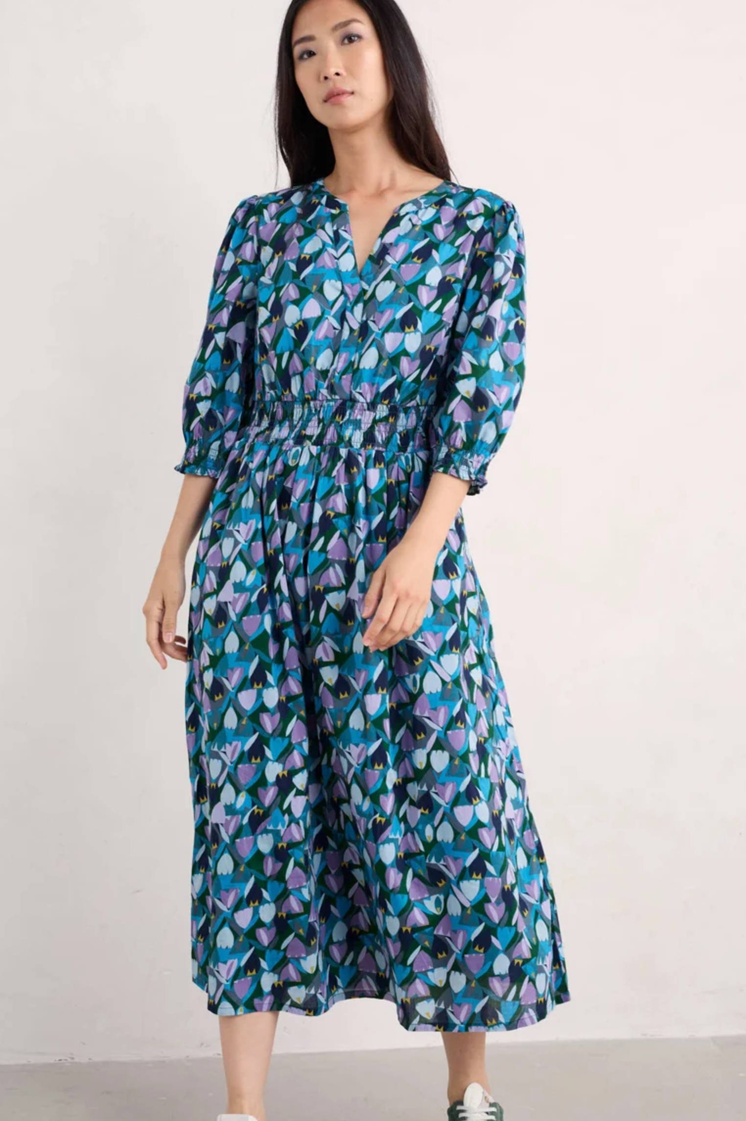 Seasalt Cornwall Fawn Dress in Crocus Collage Watson Green