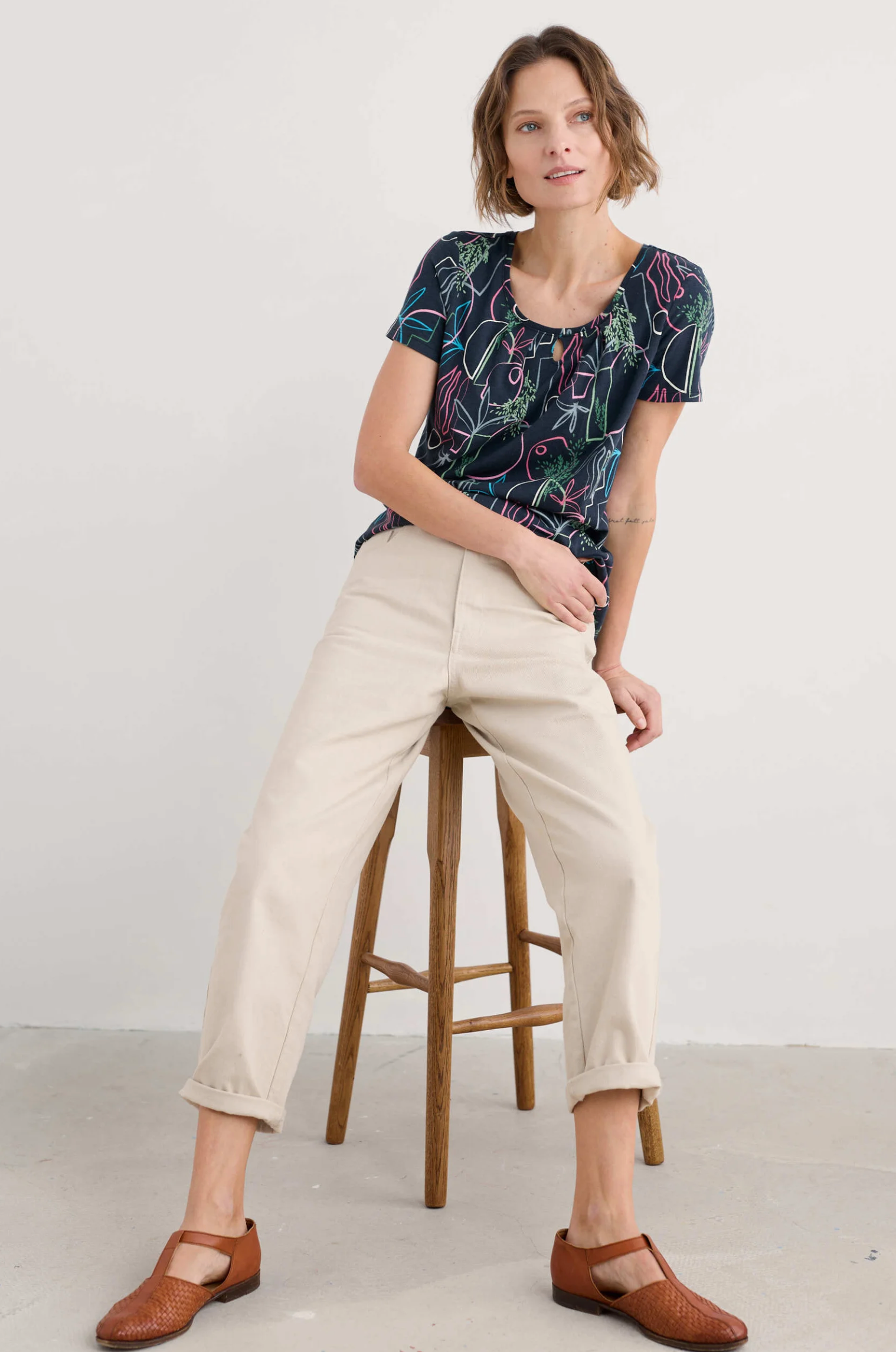 Seasalt Cornwall Appletree T-Shirt in Garden Lines Maritime