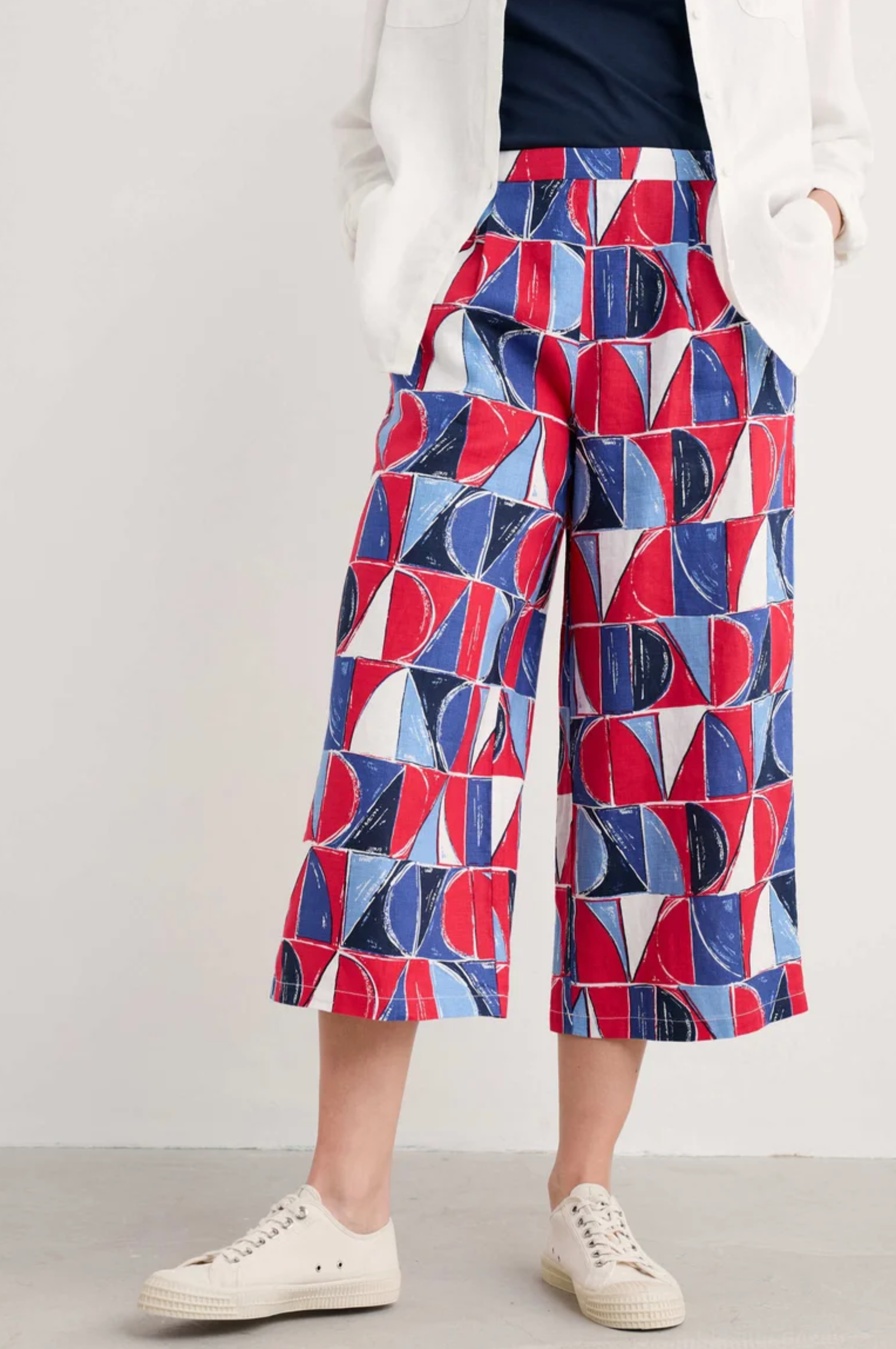 Seasalt Cornwall Peaceful Haven Culottes in Sail Geo Scarlet