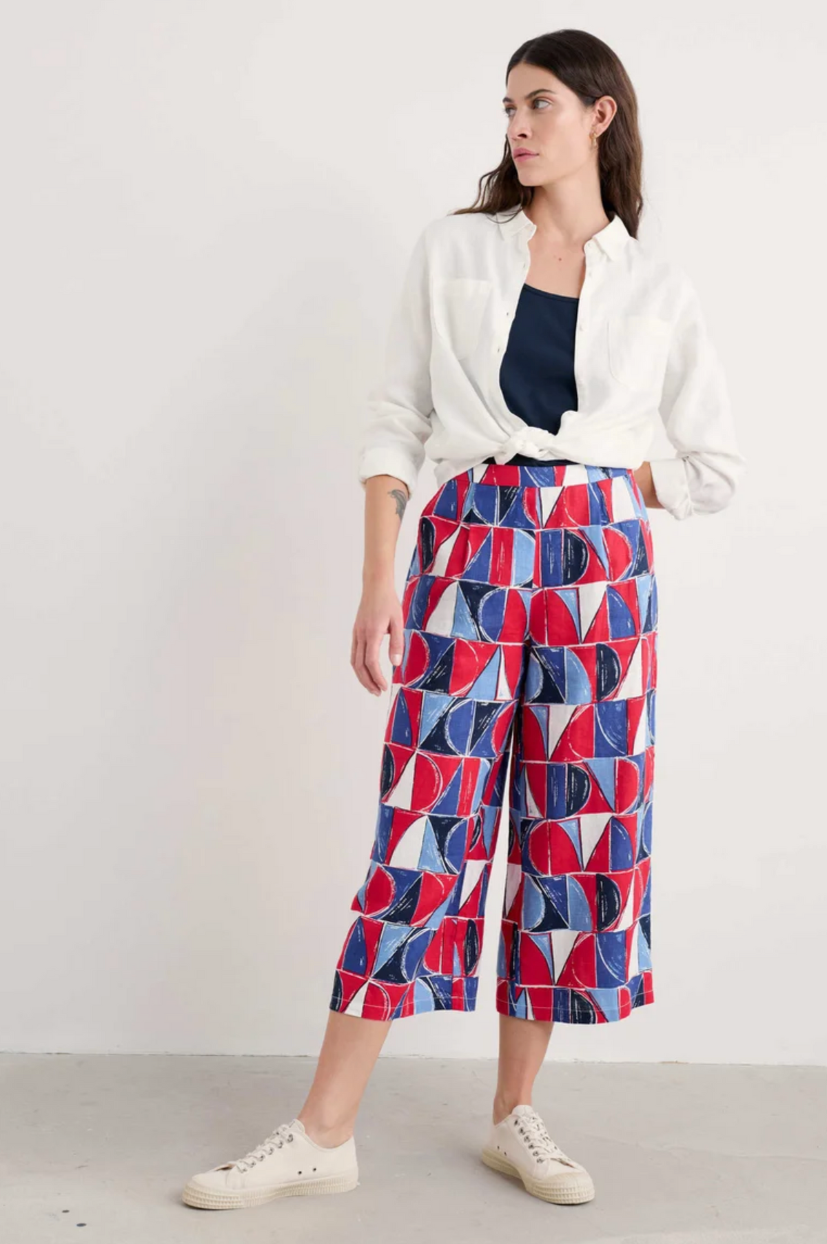 Seasalt Cornwall Peaceful Haven Culottes in Sail Geo Scarlet