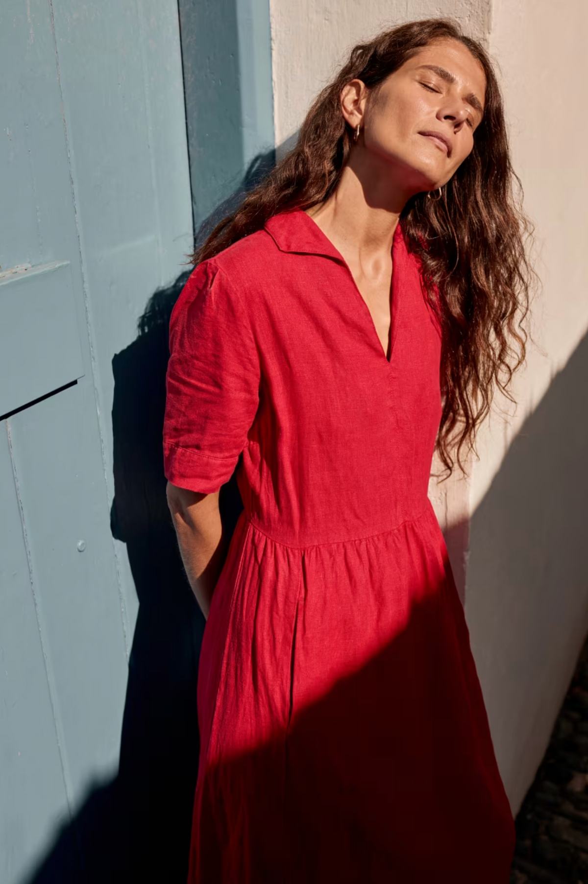 Seasalt Cornwall Fen Violet Linen Midi Dress in Scarlet