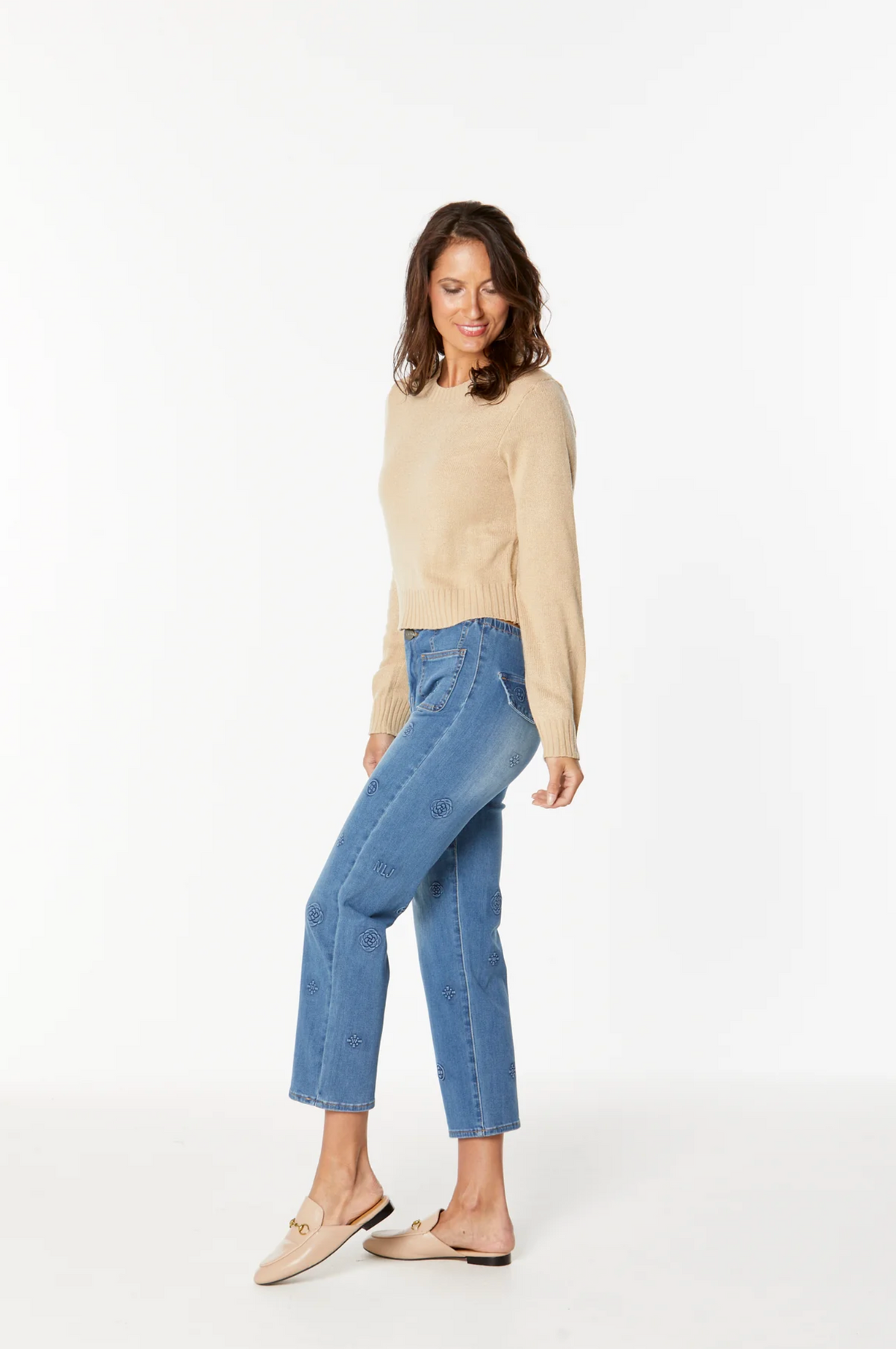 New London Jeans Epping Stretch Waist Relaxed Straight Crop Jean in Basic Blue