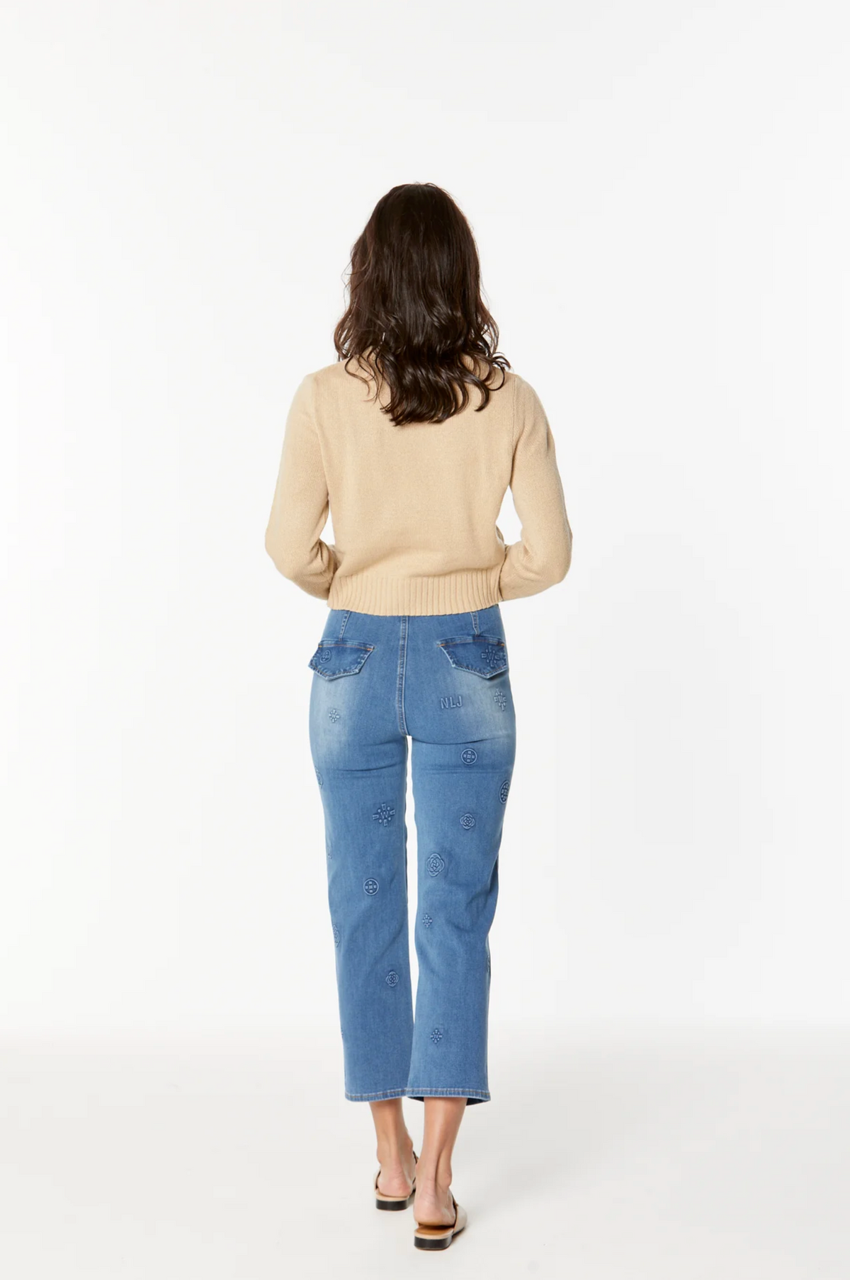 New London Jeans Epping Stretch Waist Relaxed Straight Crop Jean in Basic Blue