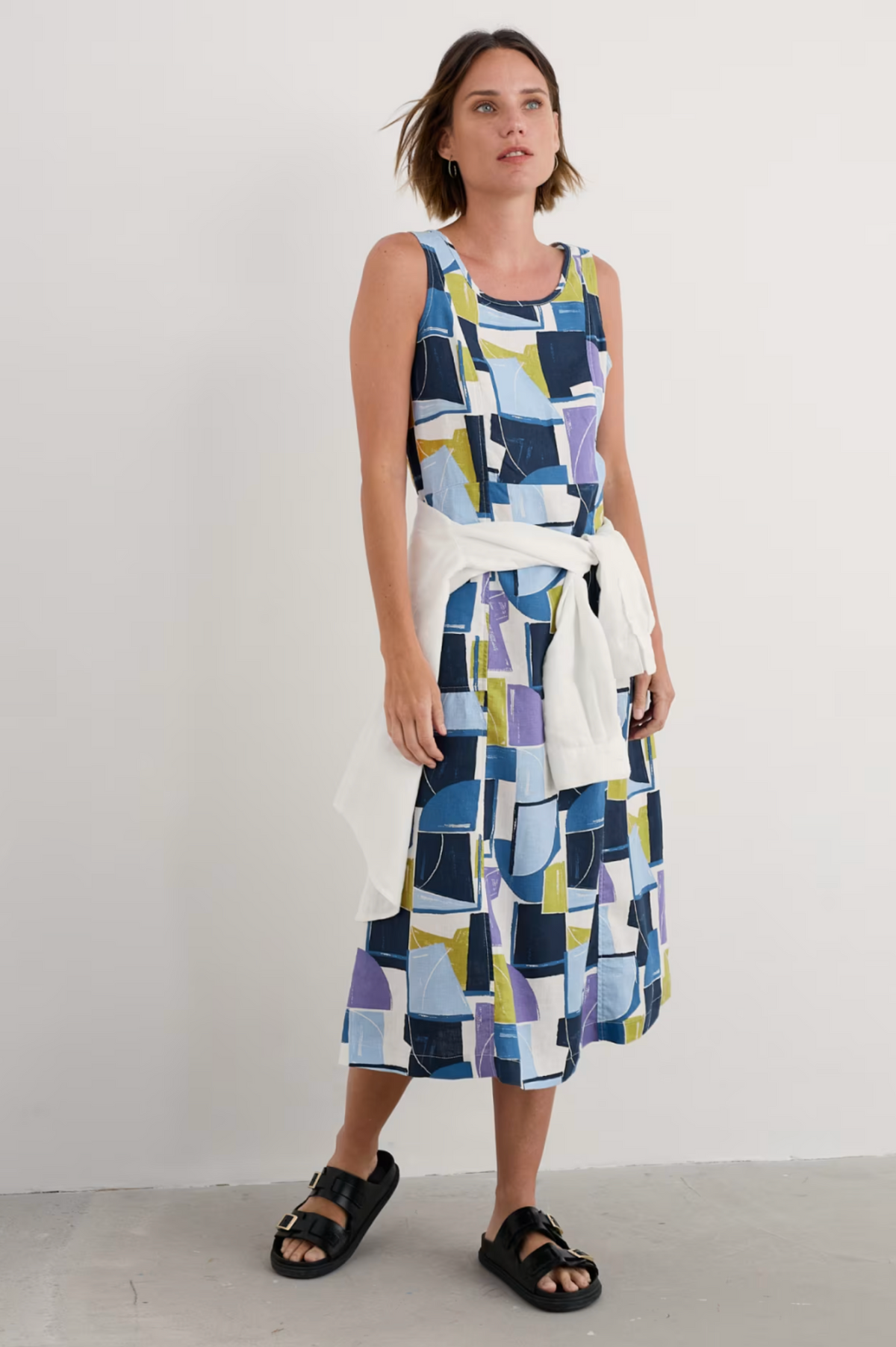 Seasalt Cornwall Sleeveless Grass Wave Dress in Block Shapes Bilberry