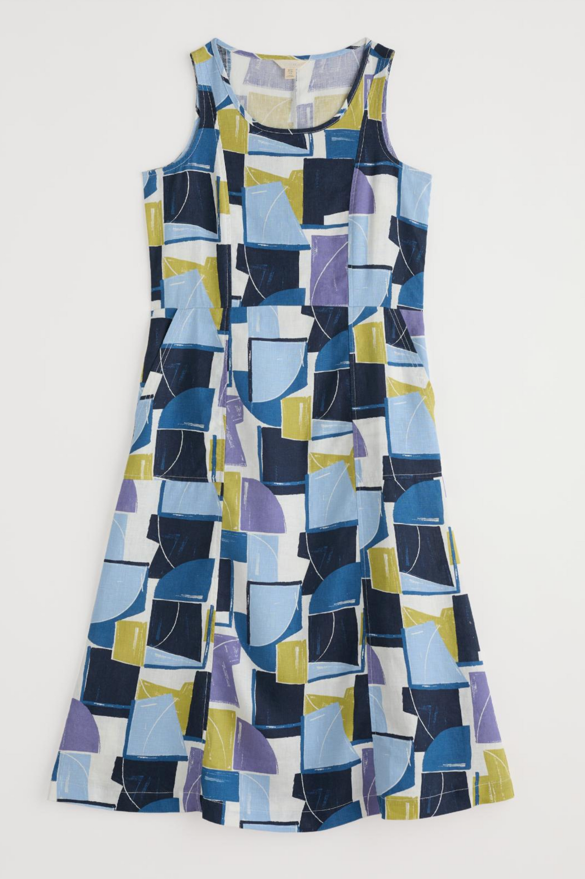 Seasalt Cornwall Sleeveless Grass Wave Dress in Block Shapes Bilberry