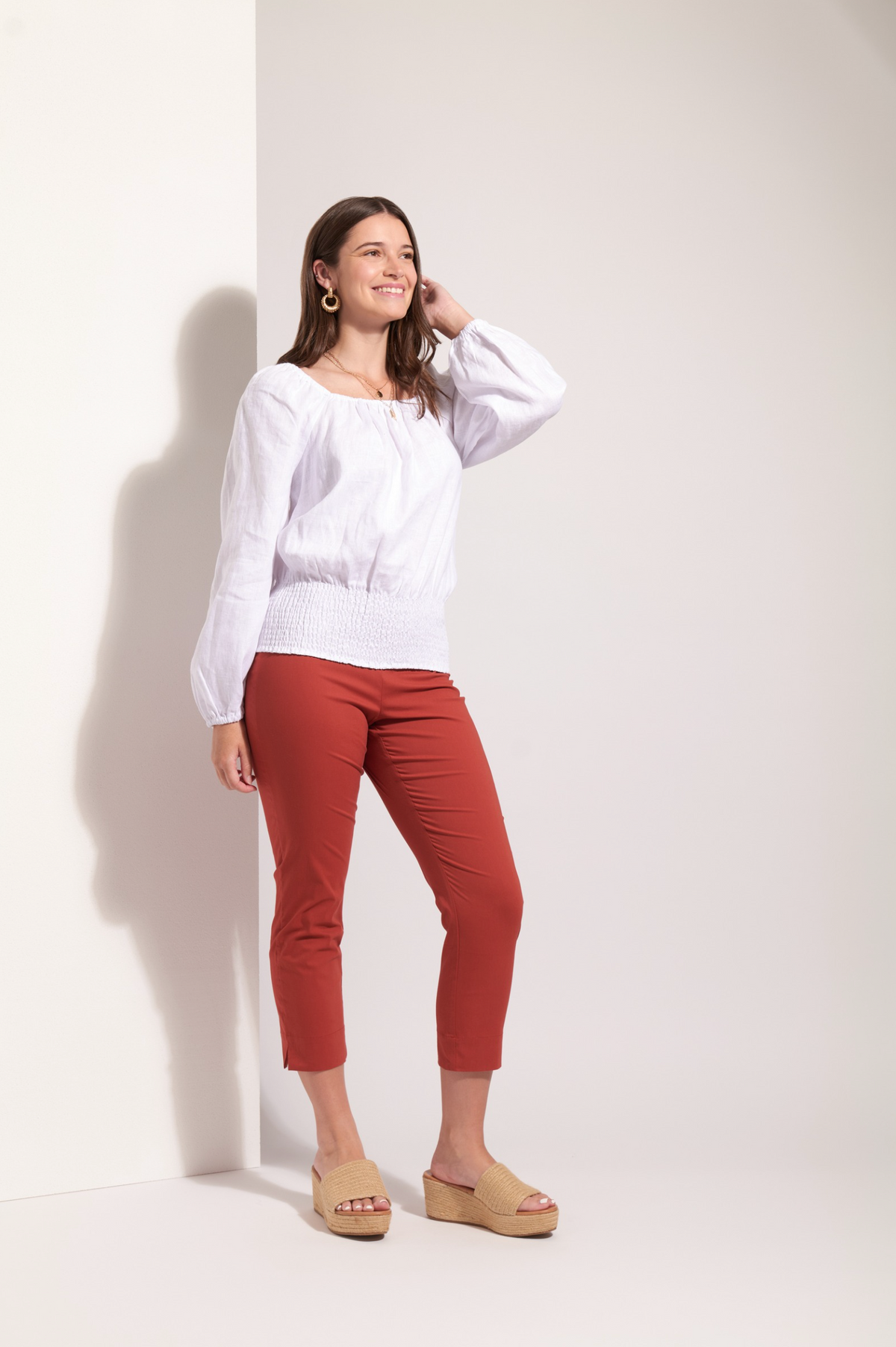 Foil Fuss Free Taper Trapeze Capri Pant in Bosa Nova