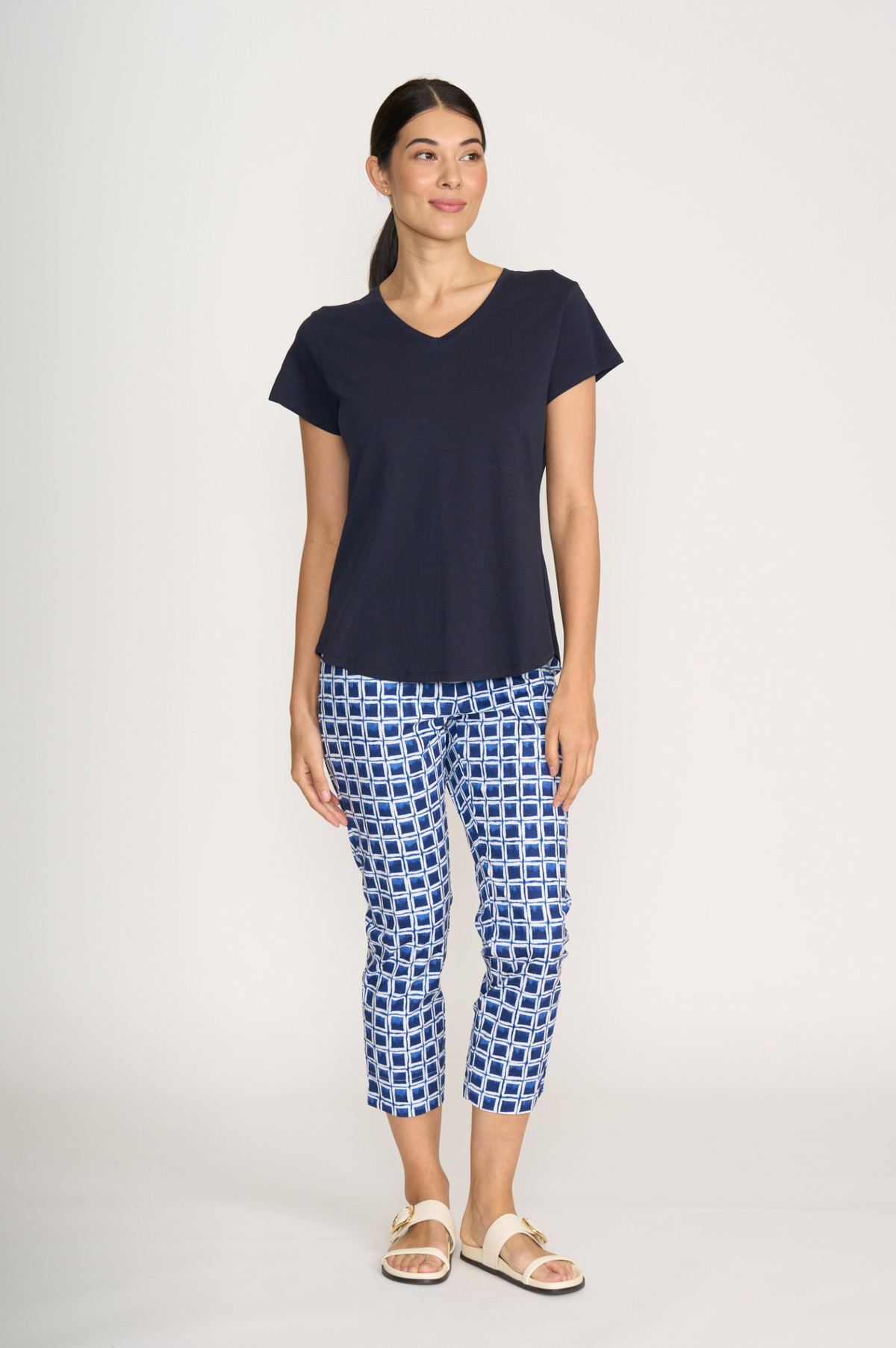 Foil Fuss Free Taper Trapeze Capri Pant in Block Buster Print