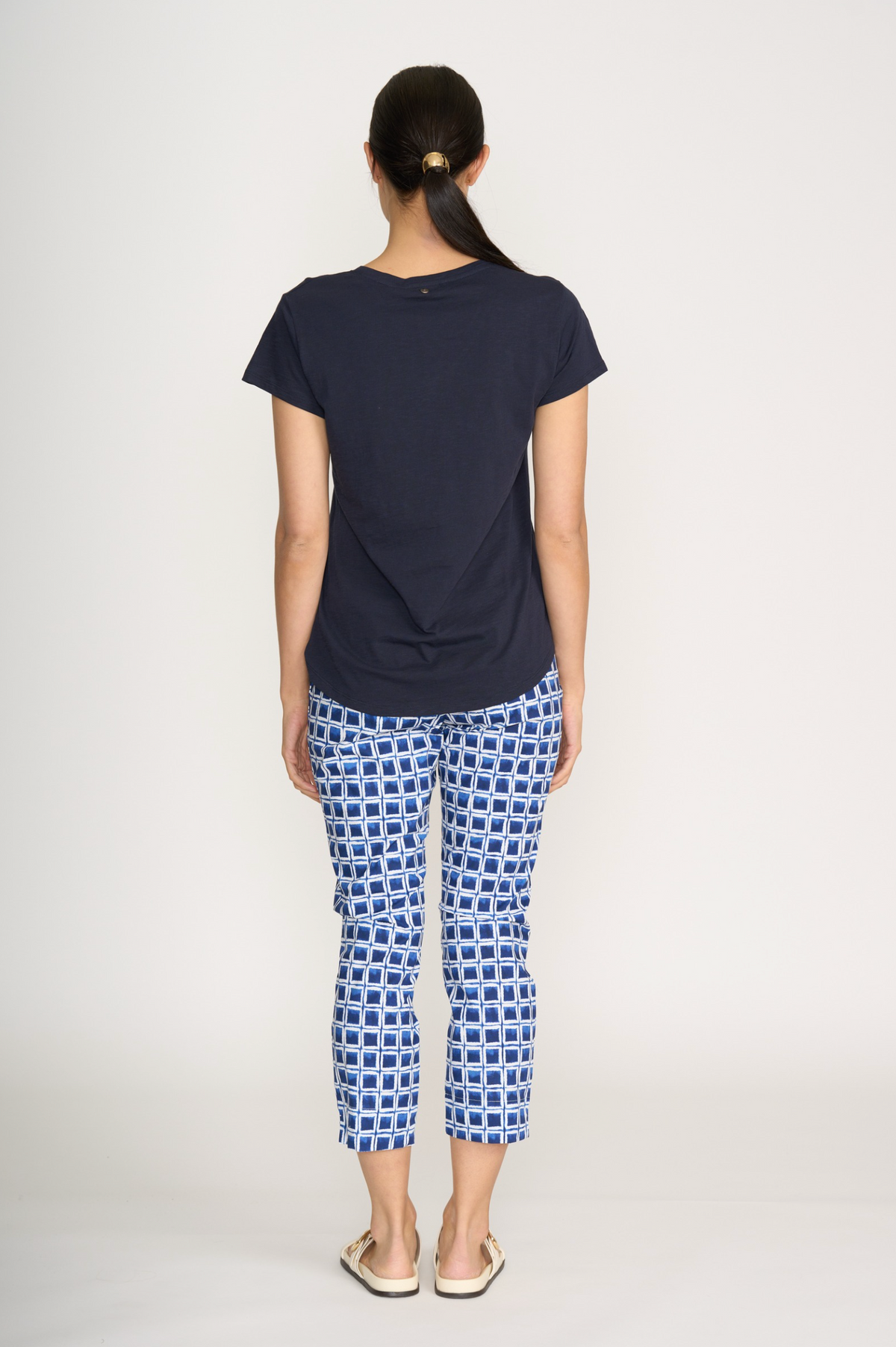Foil Fuss Free Taper Trapeze Capri Pant in Block Buster Print