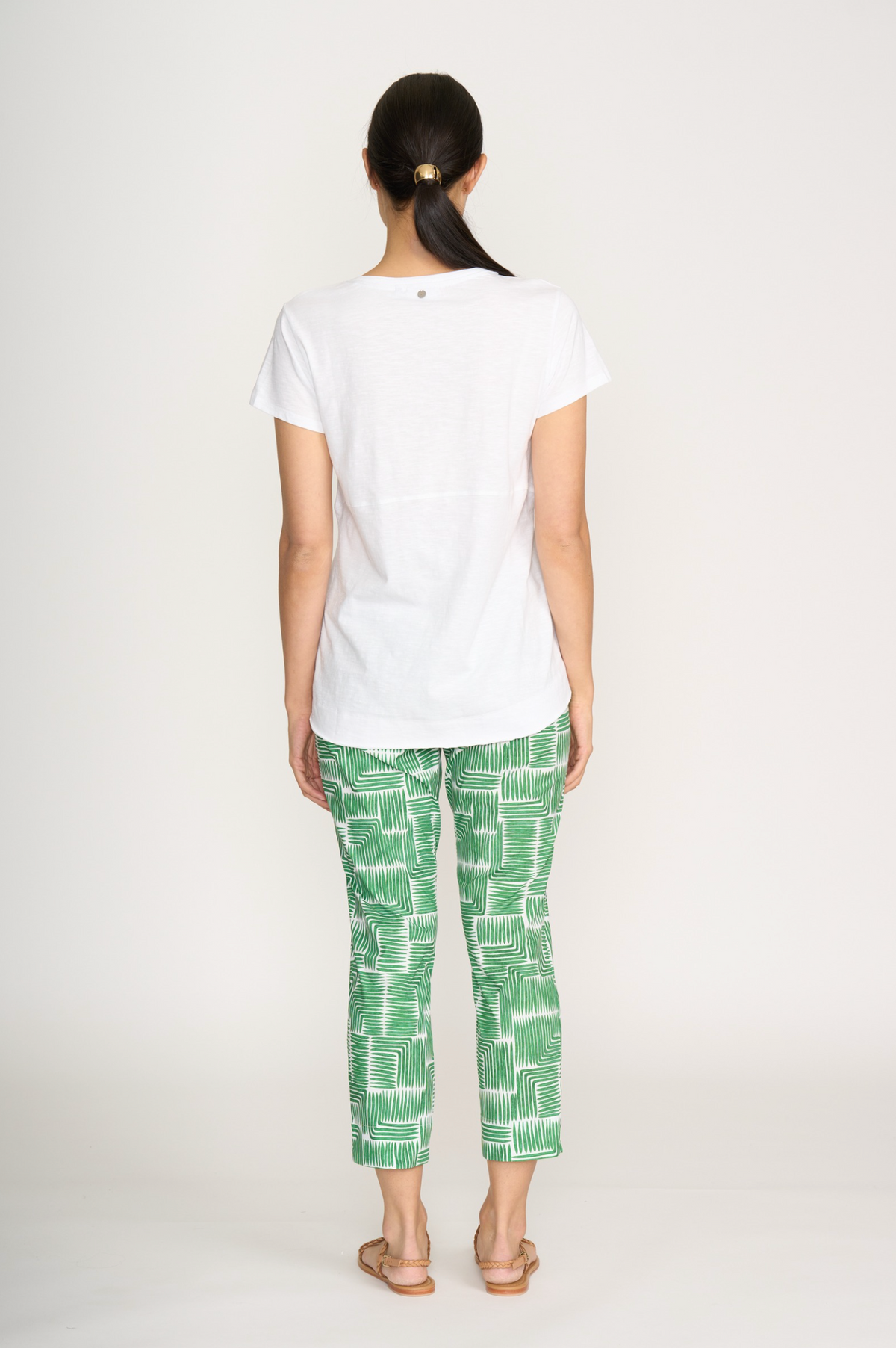 Foil Fuss Free Taper Trapeze Capri Pant in Lush Leaves Print