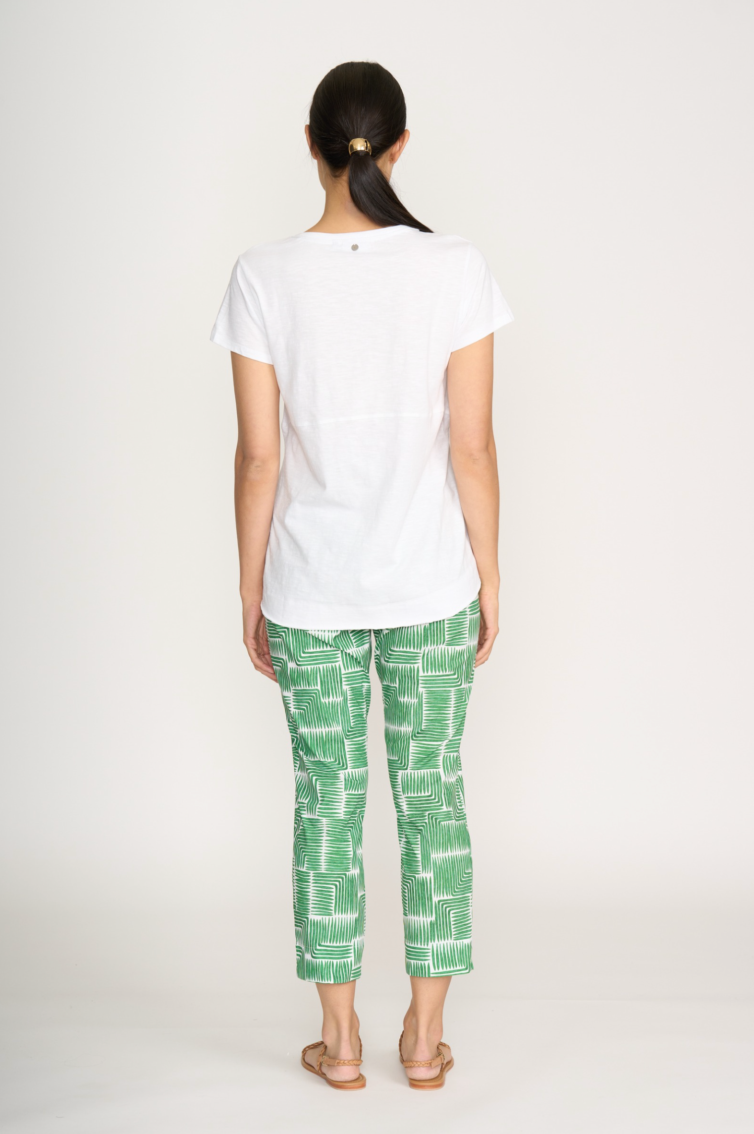 Foil Fuss Free Taper Trapeze Capri Pant in Lush Leaves Print
