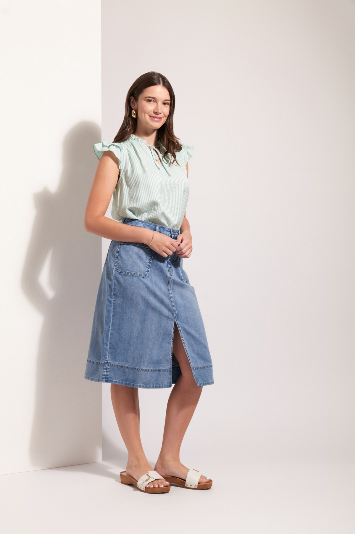 Foil Jean Queen Skirt in Blue Wash