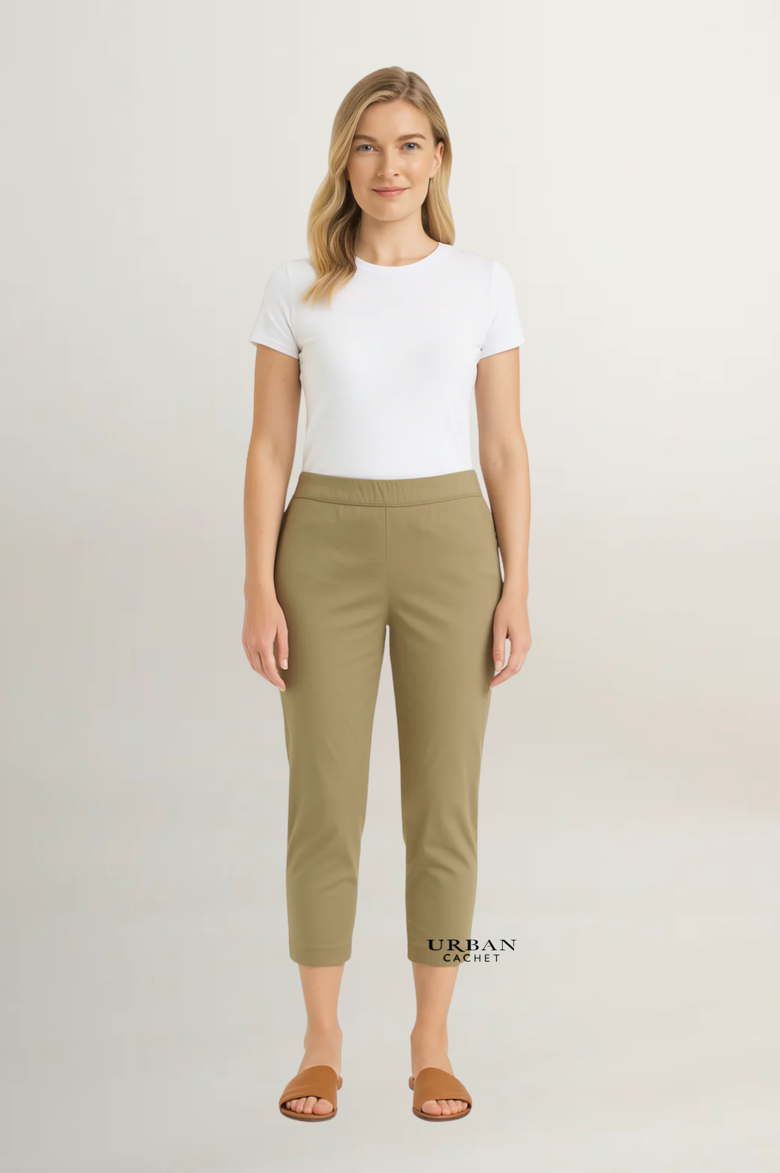 Foil Fuss Free Taper Trapeze Capri Pant in Dune