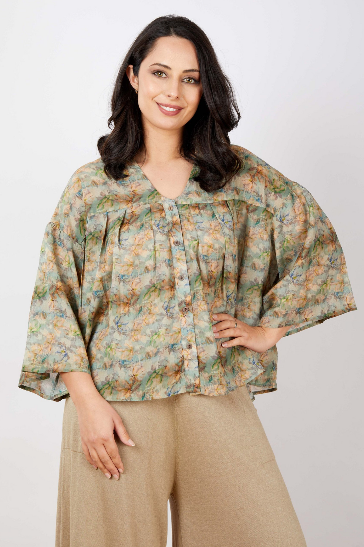 JJ Sisters Pleat Shirt in Meadow Watercolour