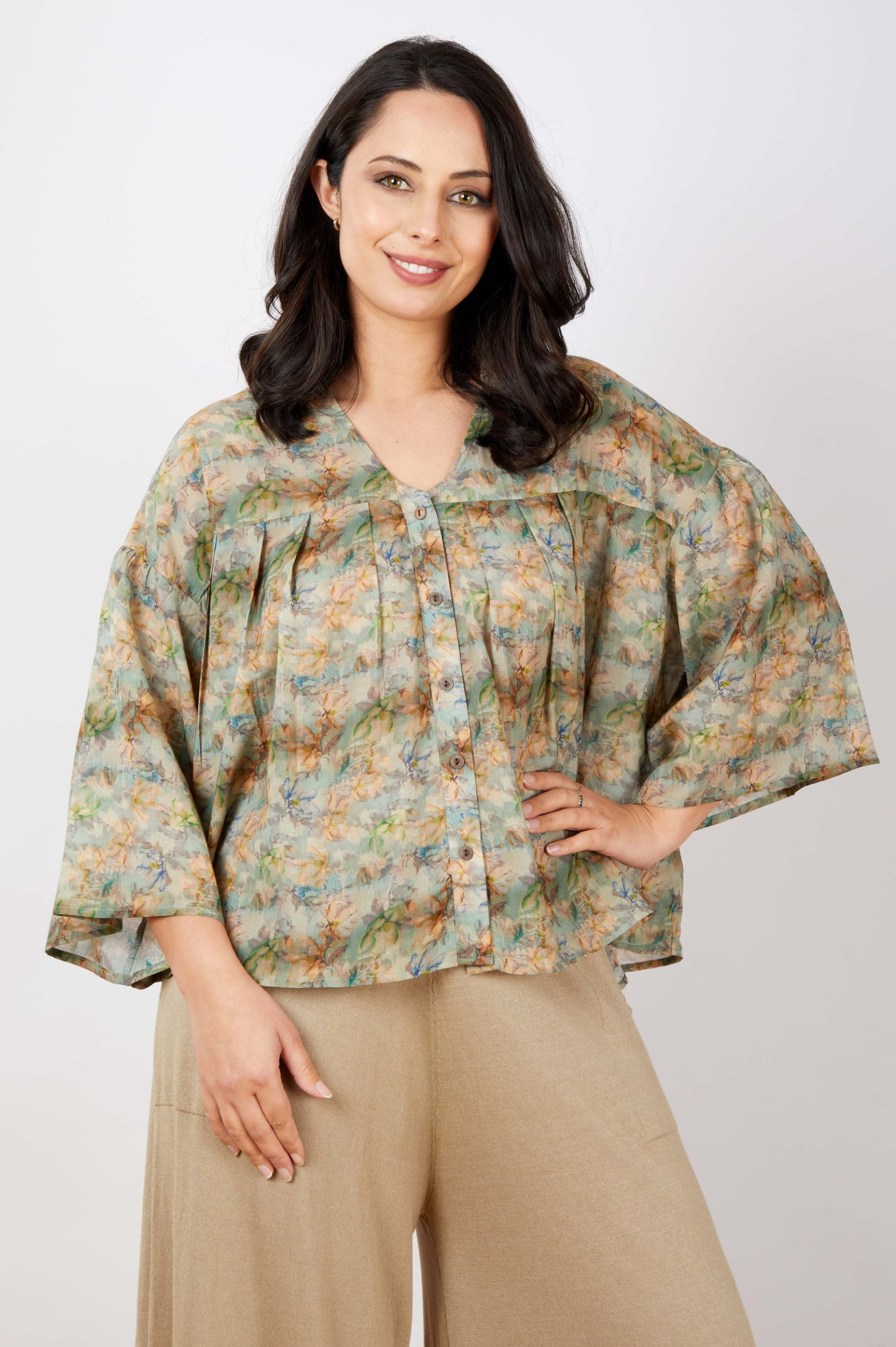 JJ Sisters Pleat Shirt in Meadow Watercolour