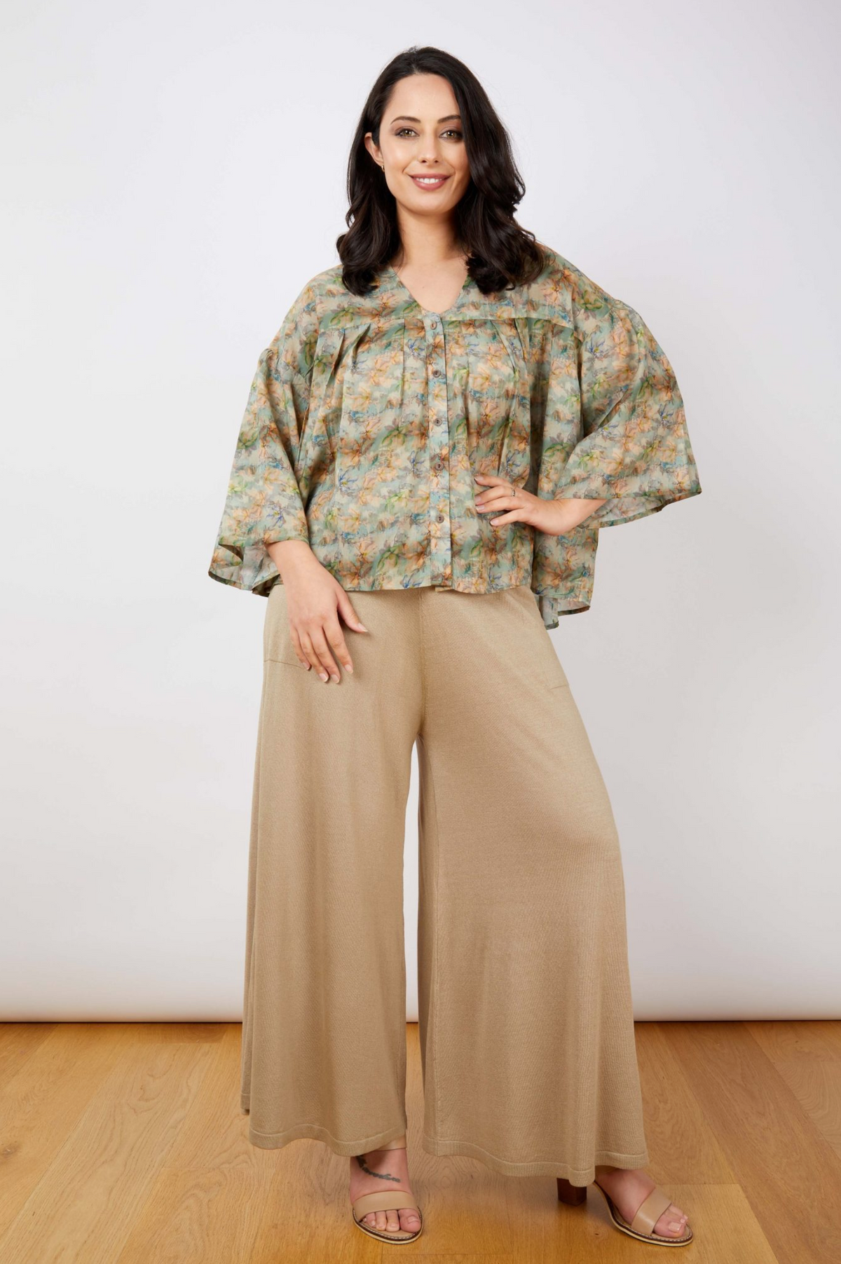 JJ Sisters Pleat Shirt in Meadow Watercolour