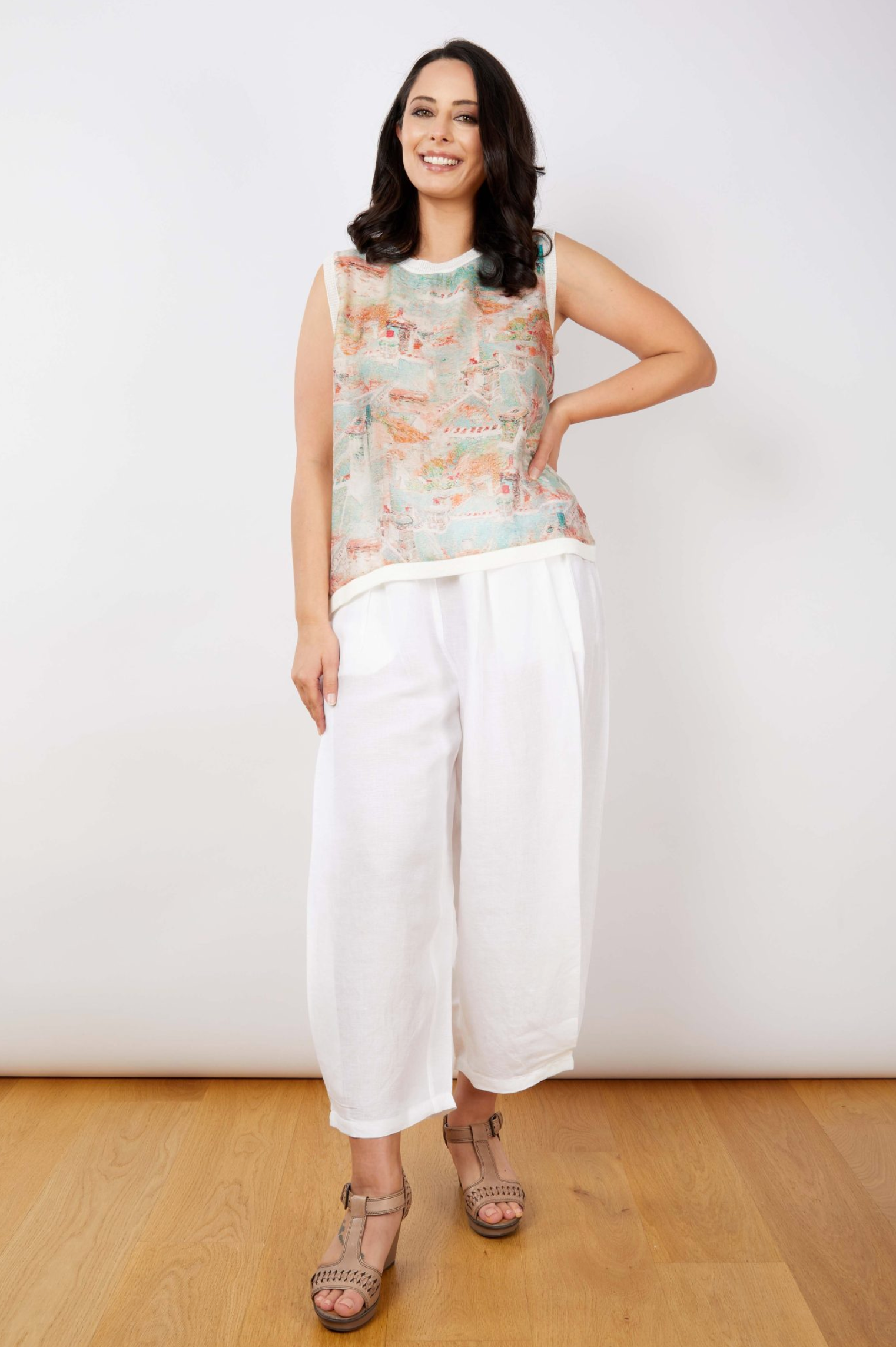 JJ Sisters Luna Silk Linen Tank in Tuscany