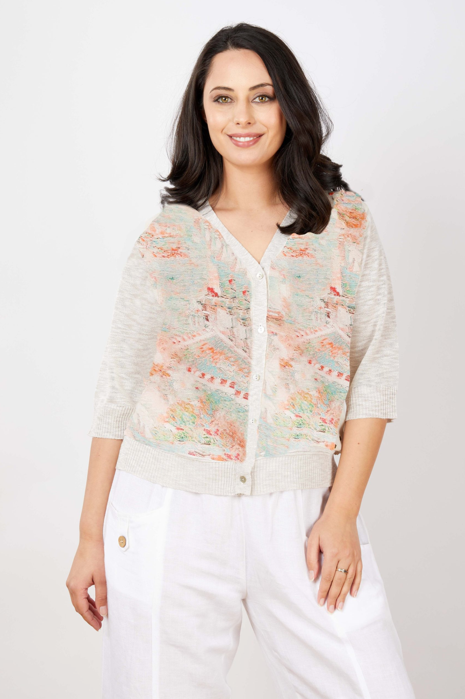 JJ Sisters Luna Silk Linen Cardigan in Tuscany