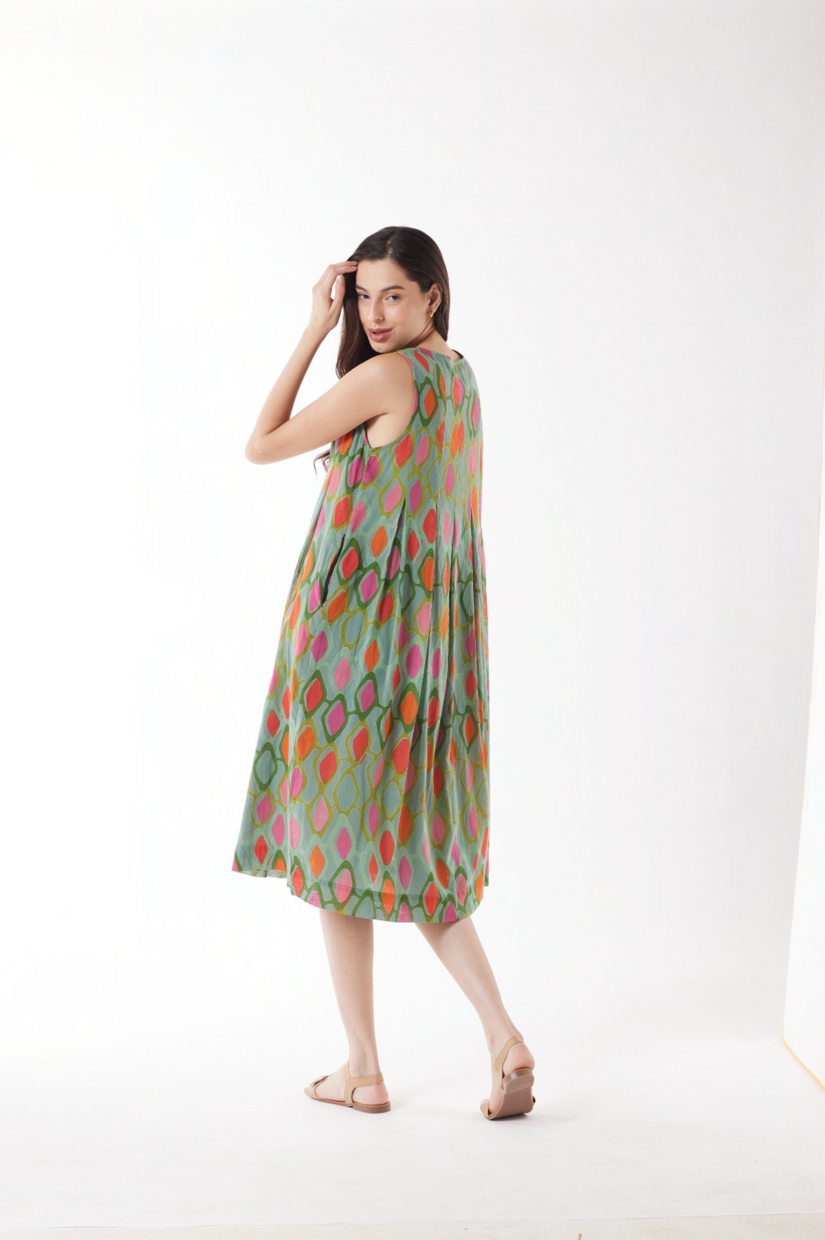 Au Hasard D'un Voyage Carnaval Sleeveless Swing Dress in Mint Sorbet