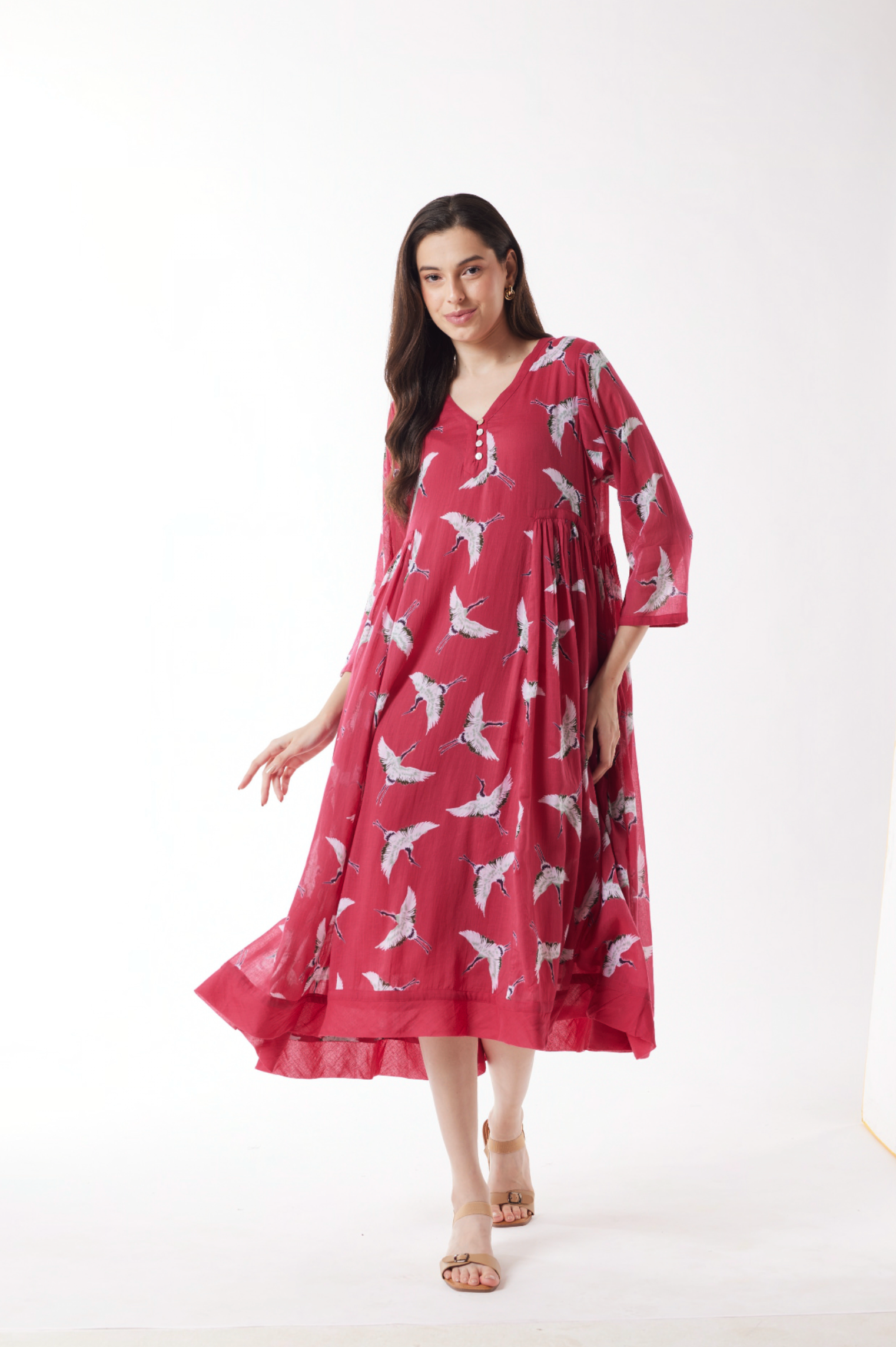 Au Hasard D'un Voyage Soaring Poet Dress in Raspberry Crane