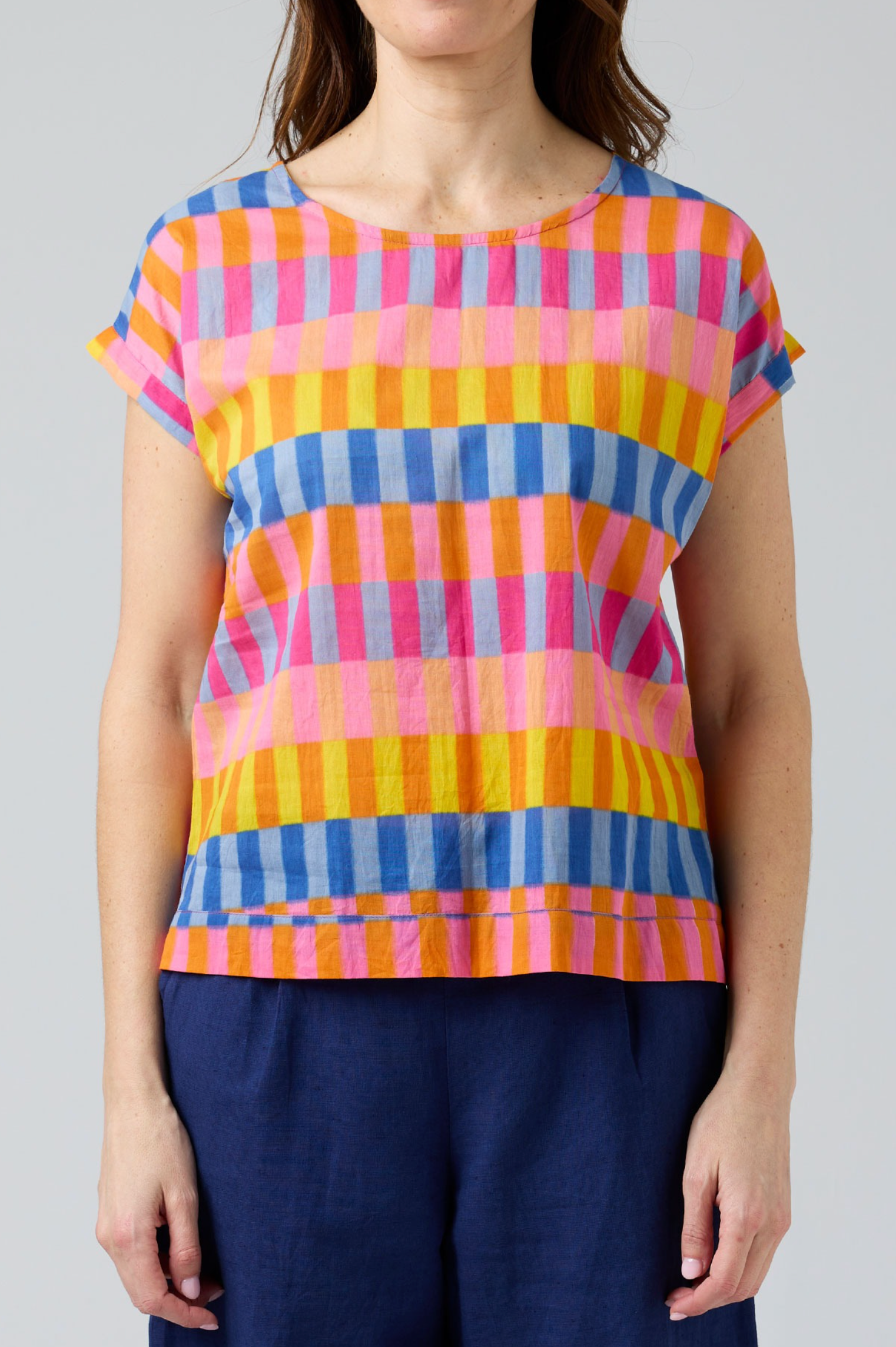 CAKE Vicky Round Neck Cotton Top in Pink Block