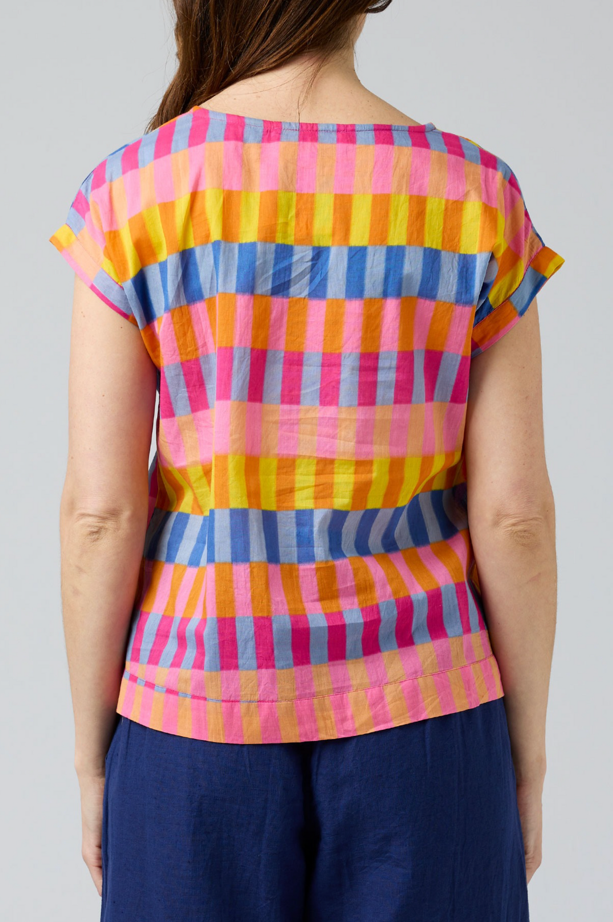 CAKE Vicky Round Neck Cotton Top in Pink Block