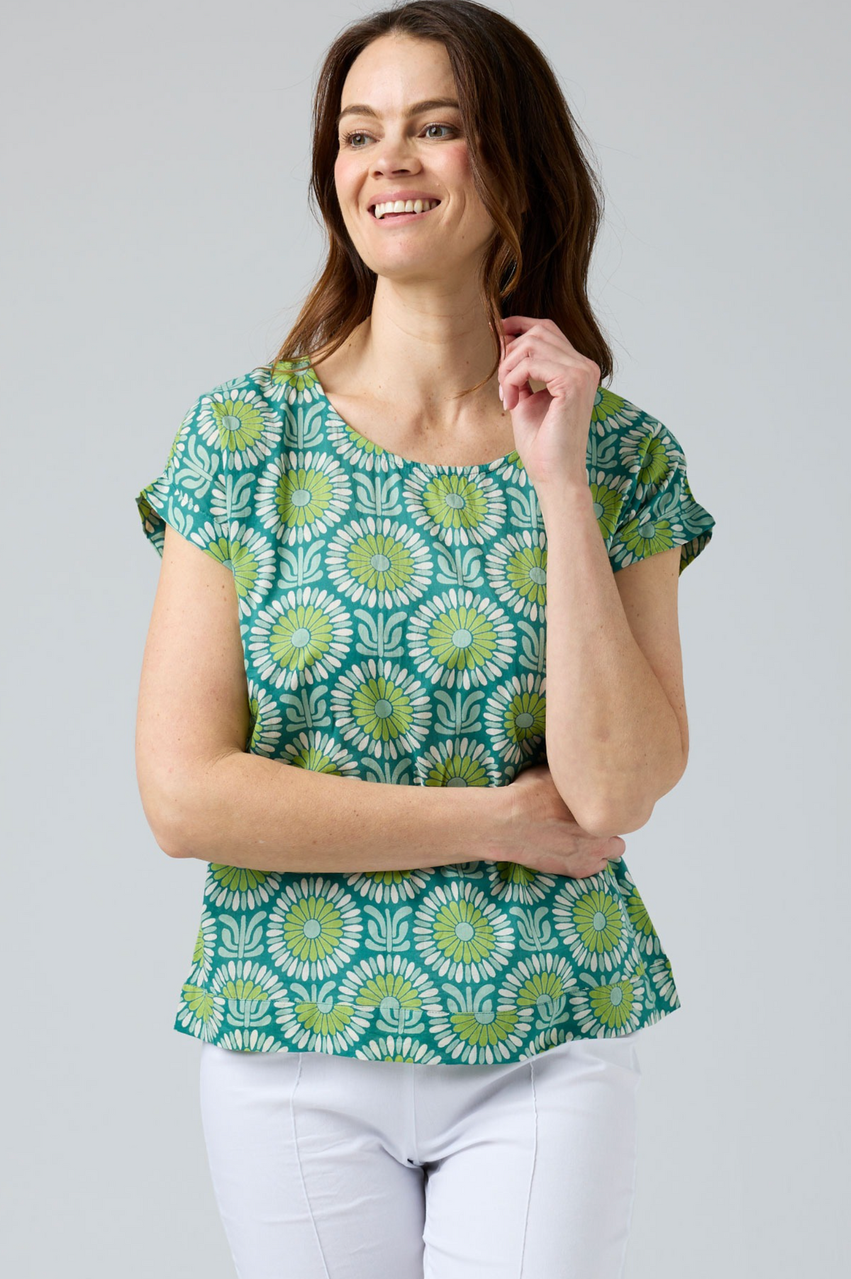 CAKE Vicky Round Neck Cotton Top in Vintage Flower