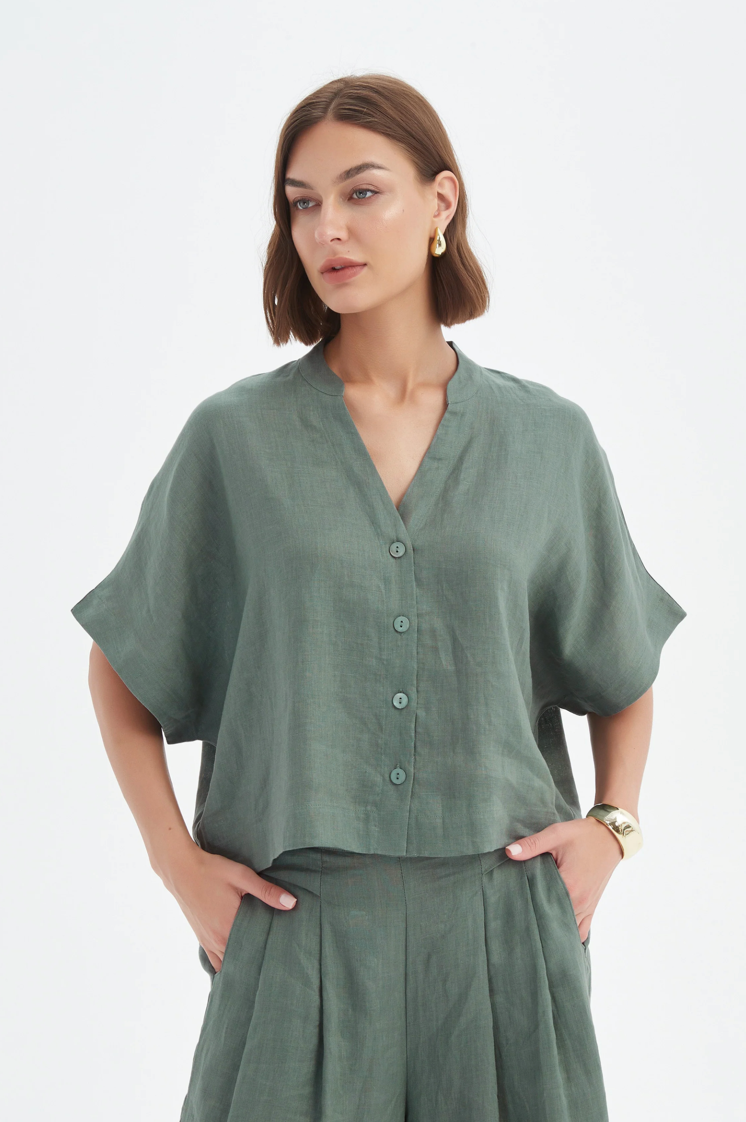 Tirelli Boxy Button Linen Shirt in Petrol