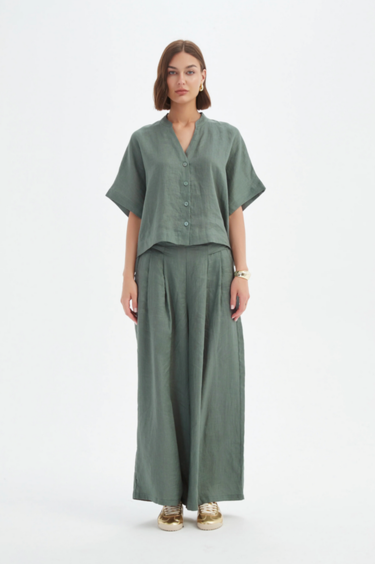 Tirelli Boxy Button Linen Shirt in Petrol