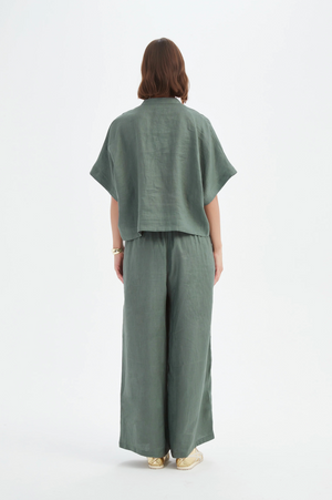 Tirelli Boxy Button Linen Shirt in Petrol