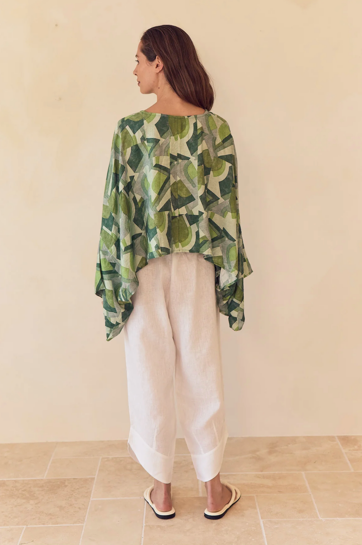 Tirelli Print Oversized Layer Top in Green Geometric