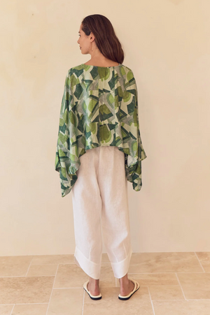 Tirelli Print Oversized Layer Top in Green Geometric